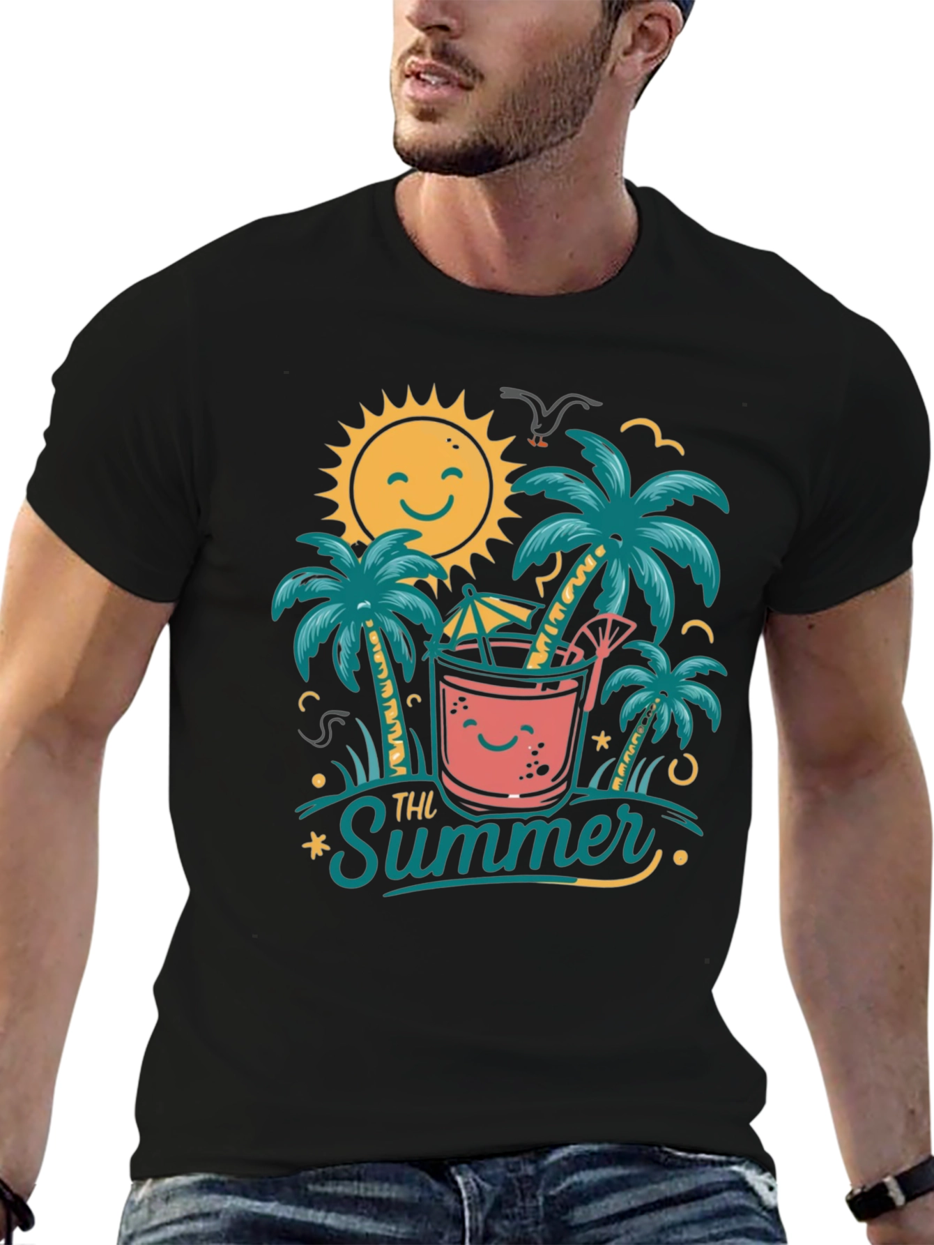 Summer Vibes Graphic Tee - Tropical Beach Design