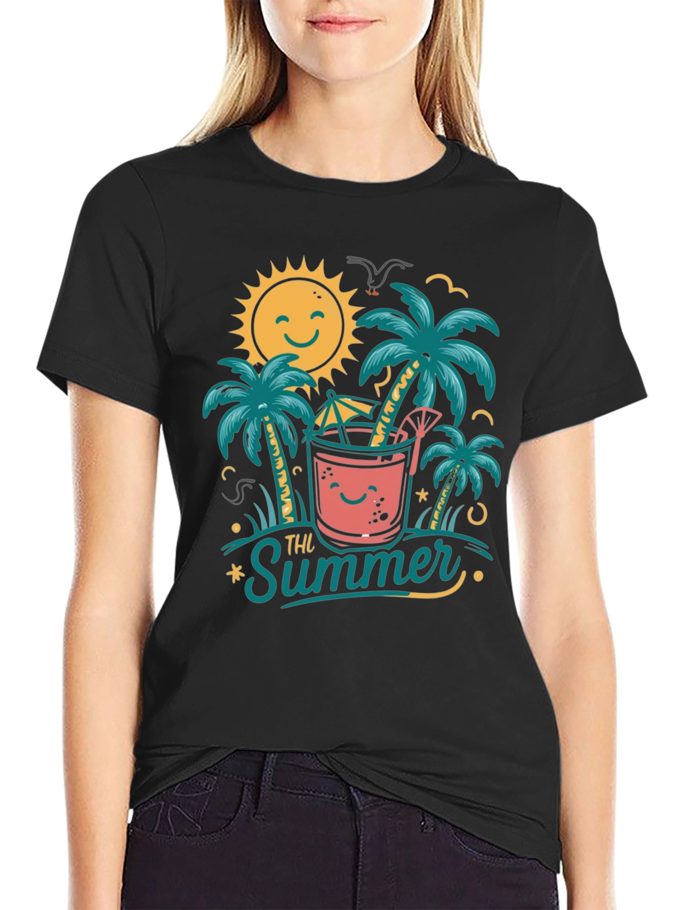 Summer Vibes Graphic Tee - Tropical Beach Design