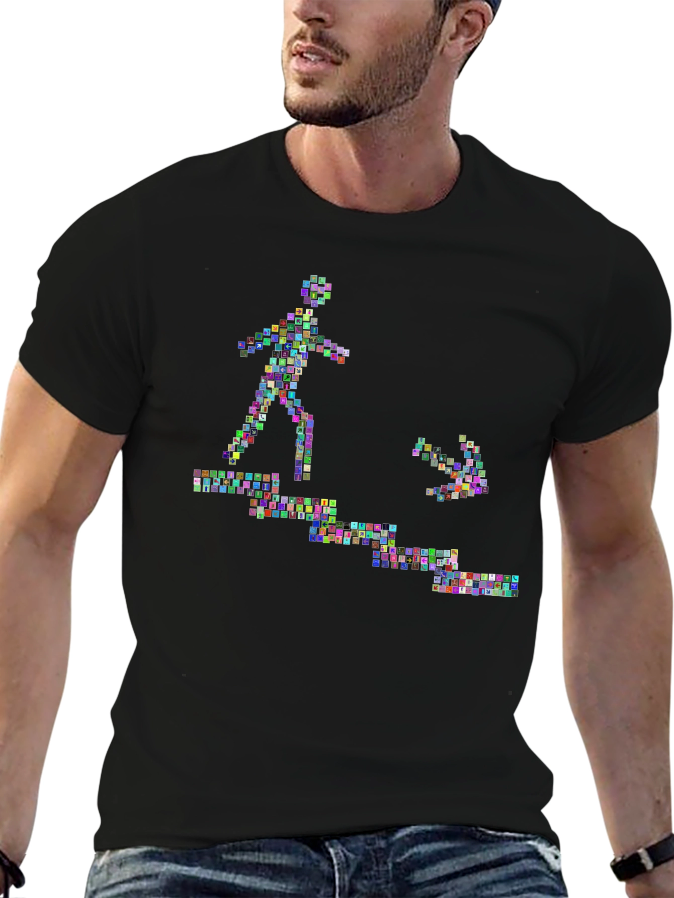 Abstract Graphic Print Black Crew Neck Tee