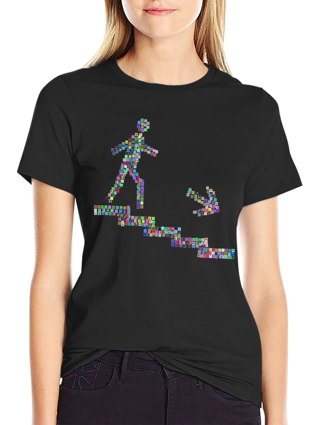 Abstract Graphic Print Black Crew Neck Tee