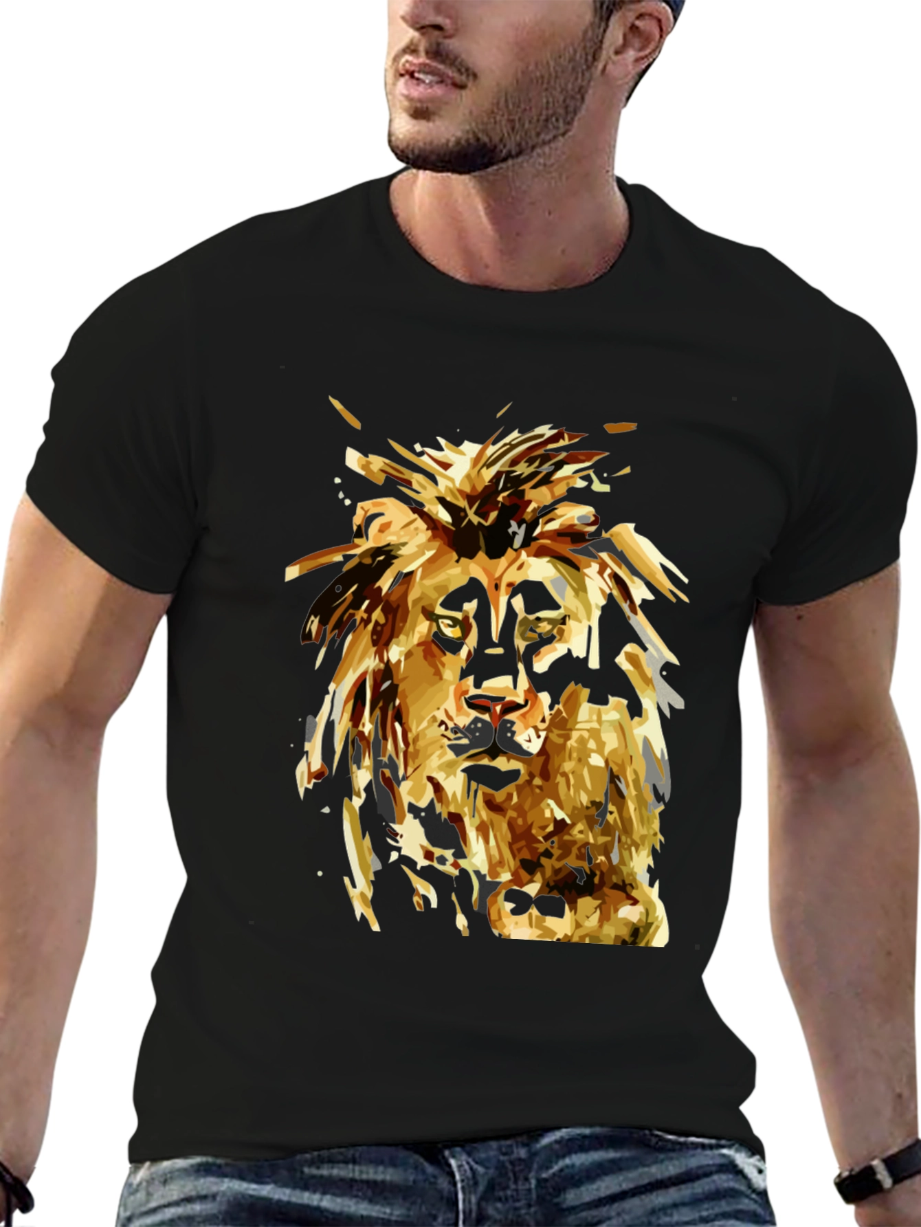 Lion Graphic Print Black T-Shirt for Men
