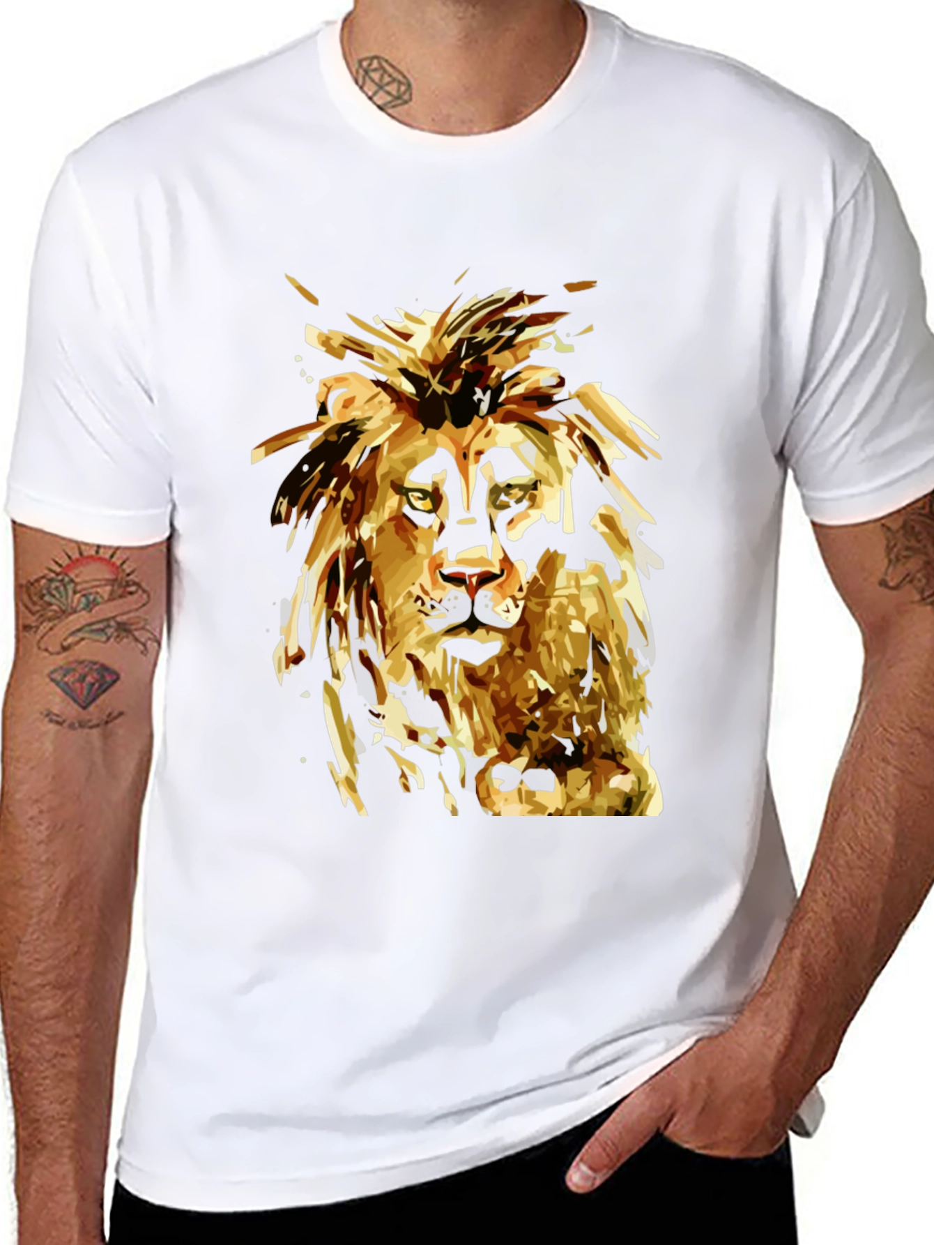 Lion Graphic Print Black T-Shirt for Men