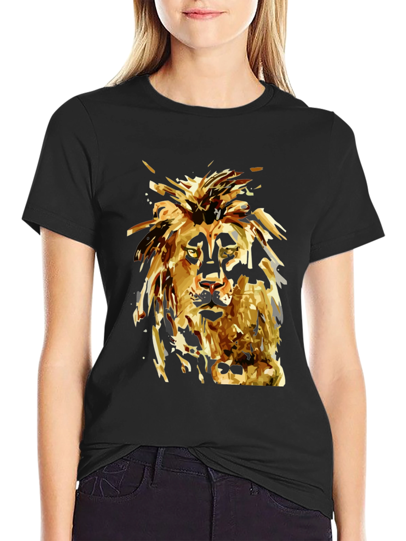 Lion Graphic Print Black T-Shirt for Men