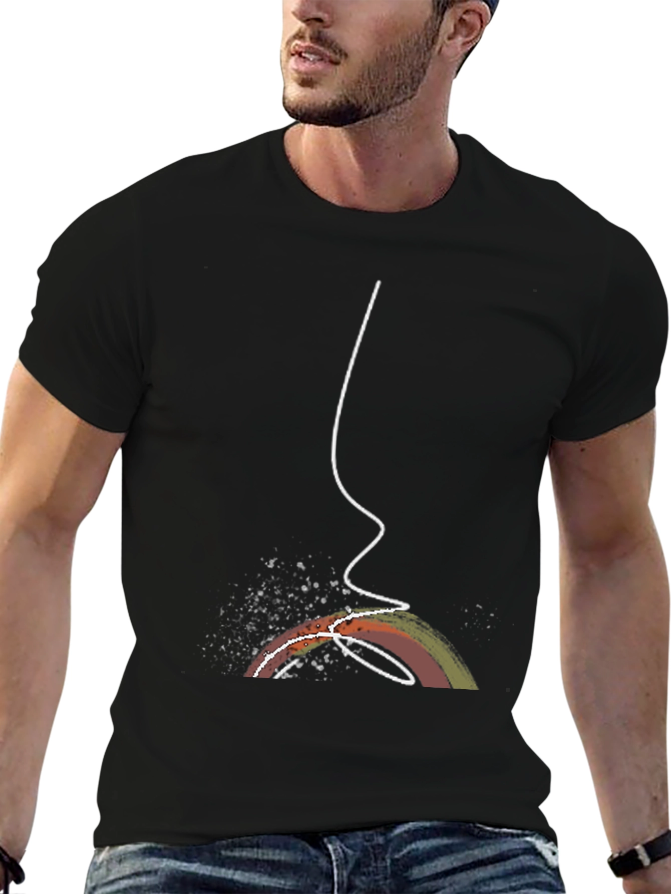 Abstract Rainbow Line Art Black Tee