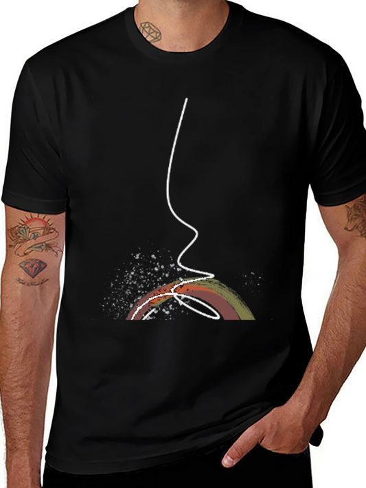 Abstract Rainbow Line Art Black Tee