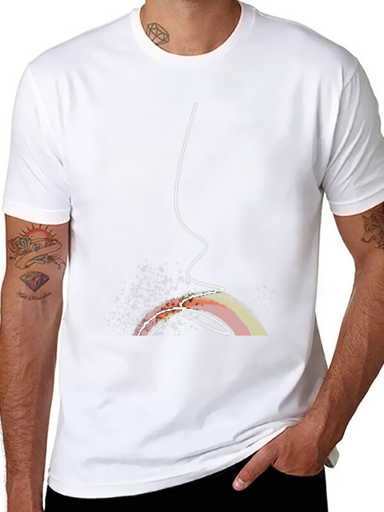 Abstract Rainbow Line Art Black Tee