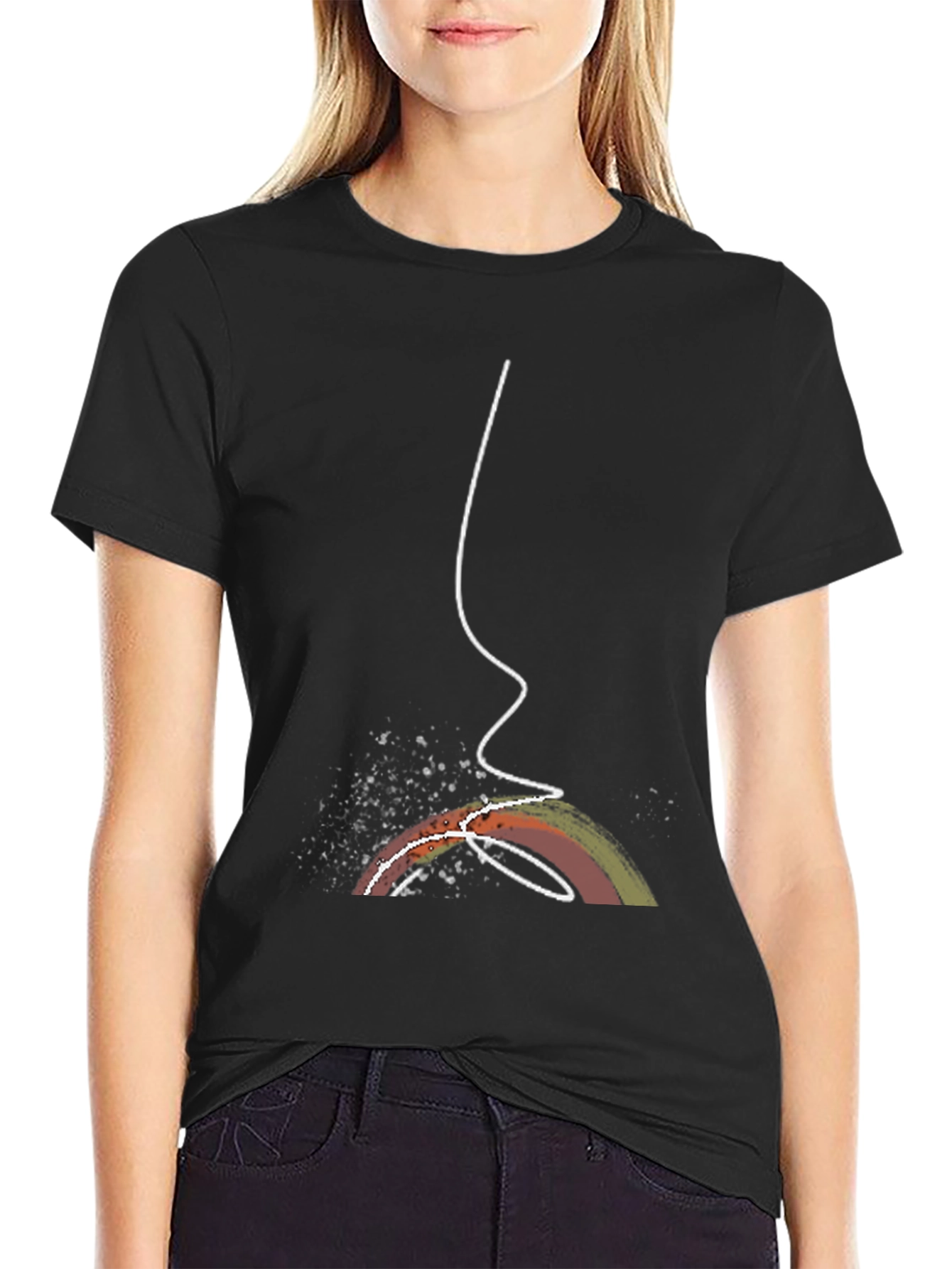 Abstract Rainbow Line Art Black Tee