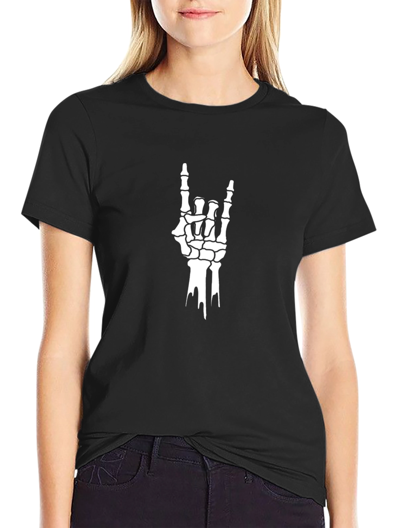 Skeleton Hand Rock On T-Shirt - Black
