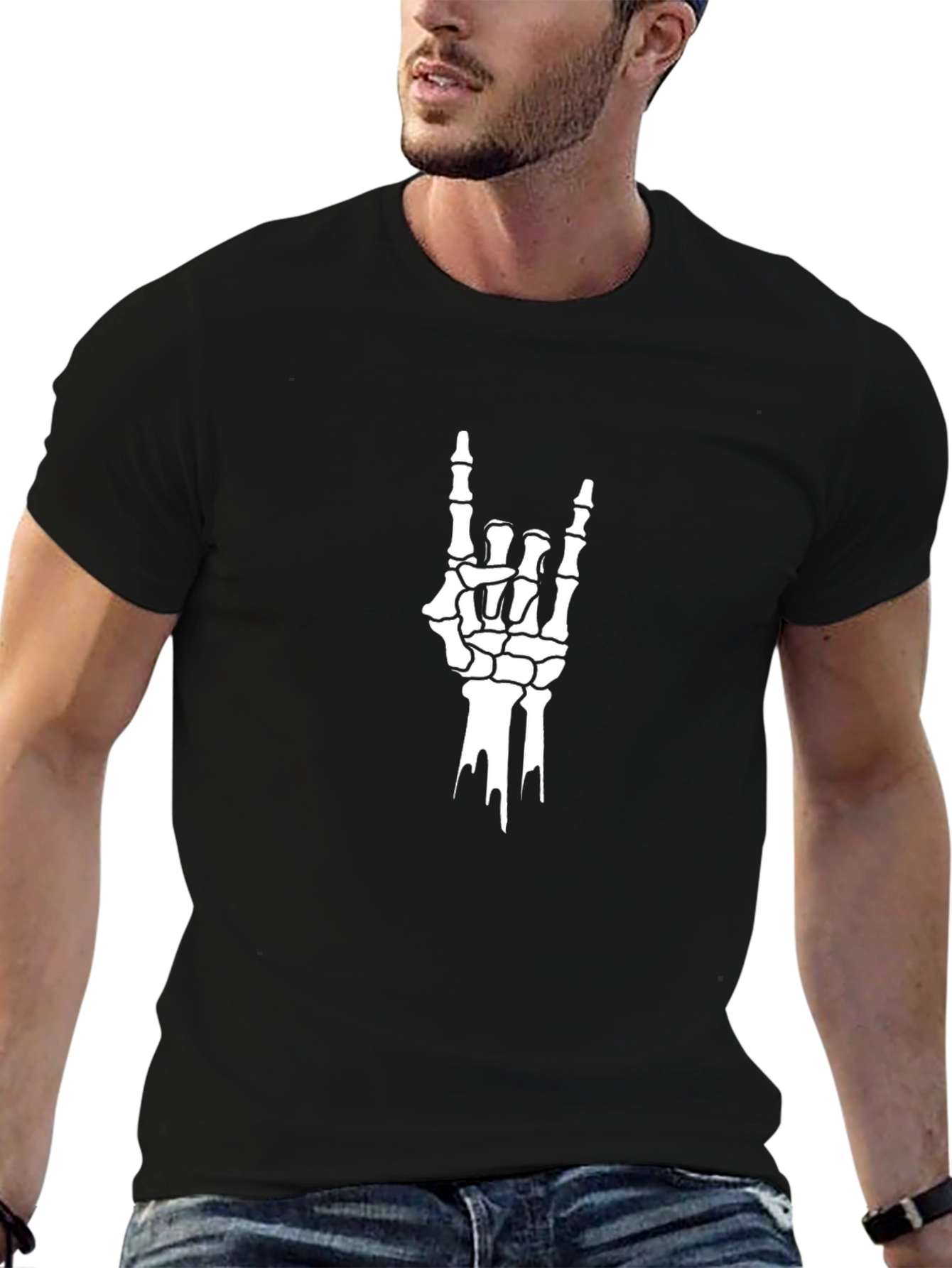 Skeleton Hand Rock On T-Shirt - Black