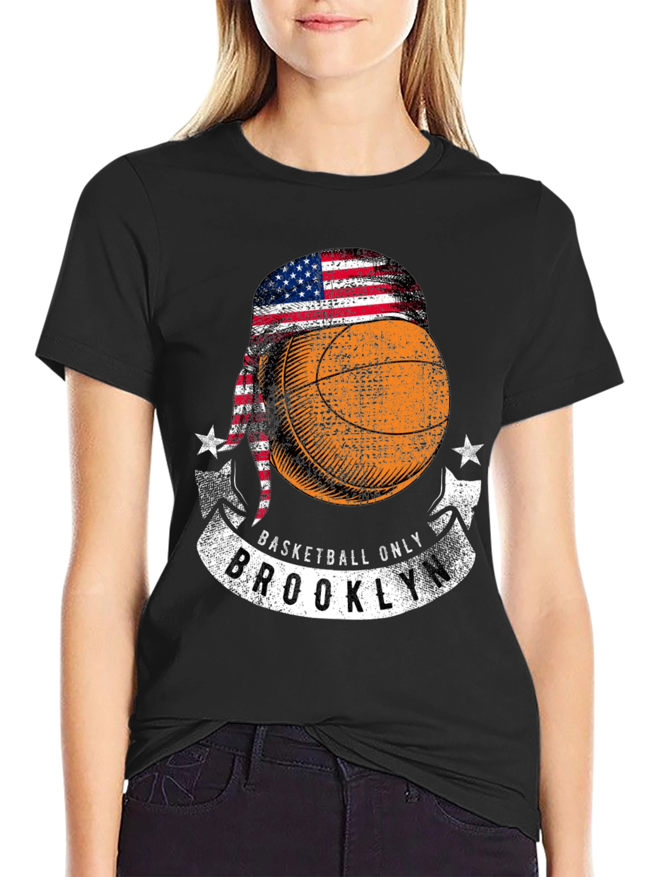 Basketball Brooklyn Tee - USA Flag Headband Design