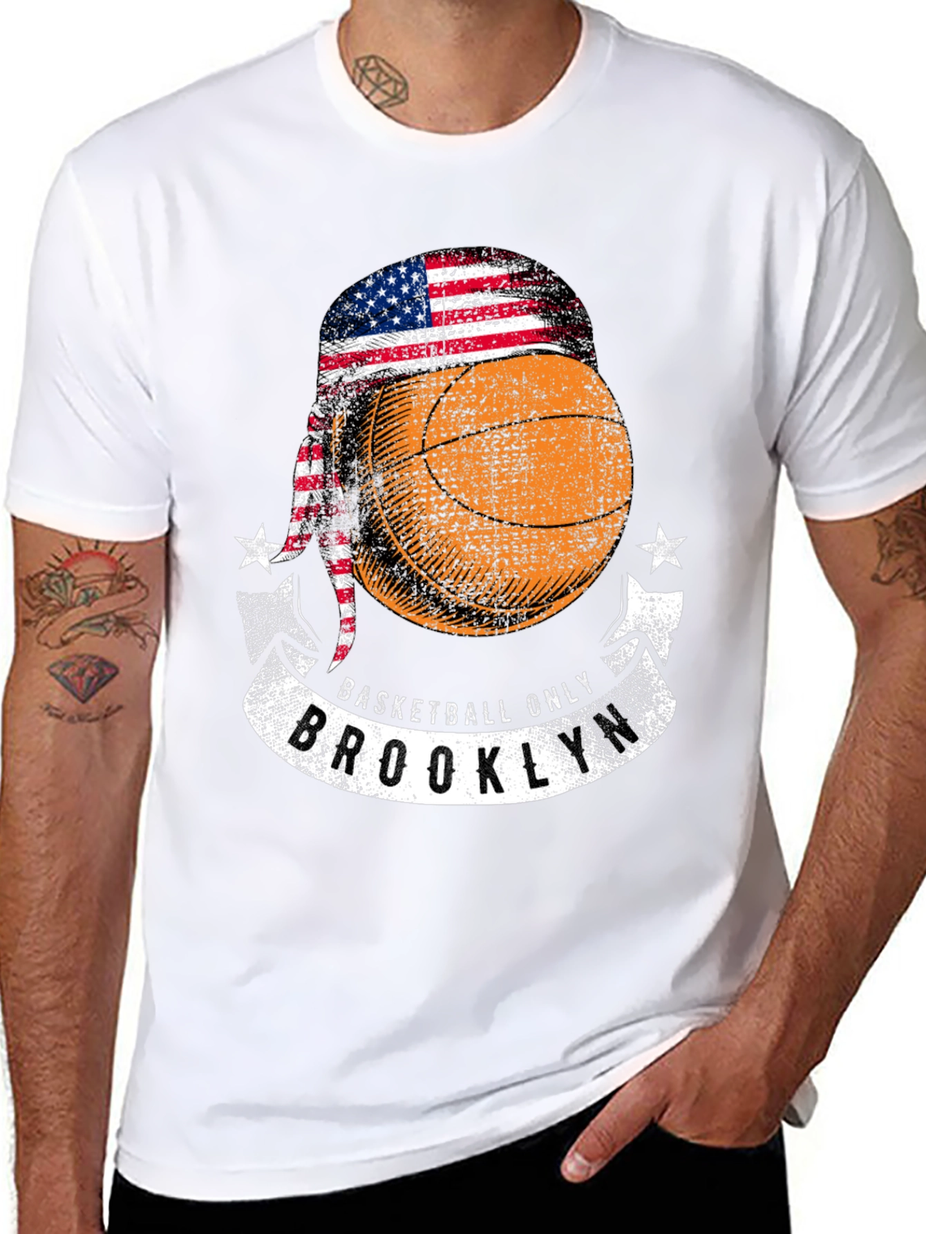 Basketball Brooklyn Tee - USA Flag Headband Design