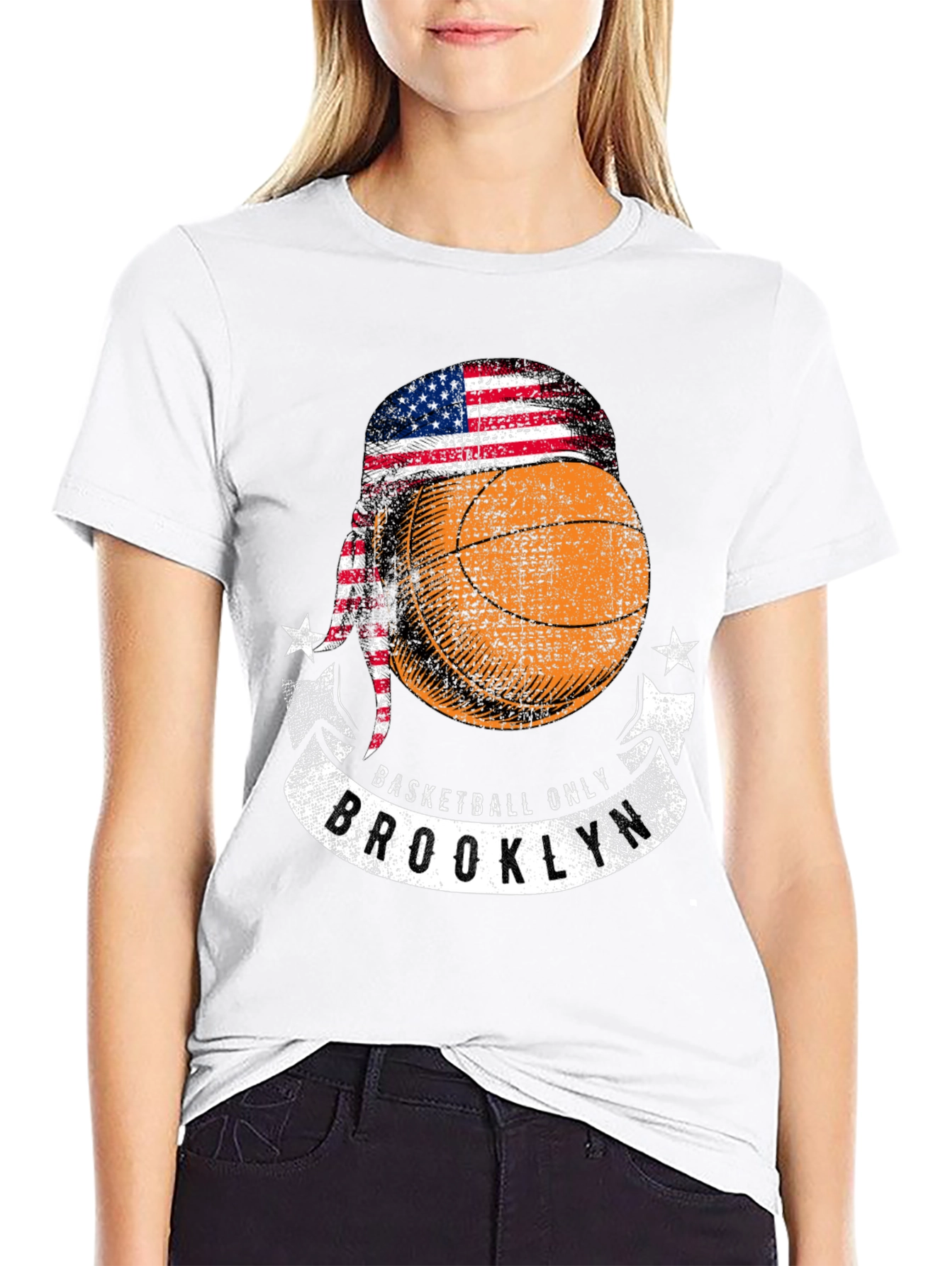 Basketball Brooklyn Tee - USA Flag Headband Design