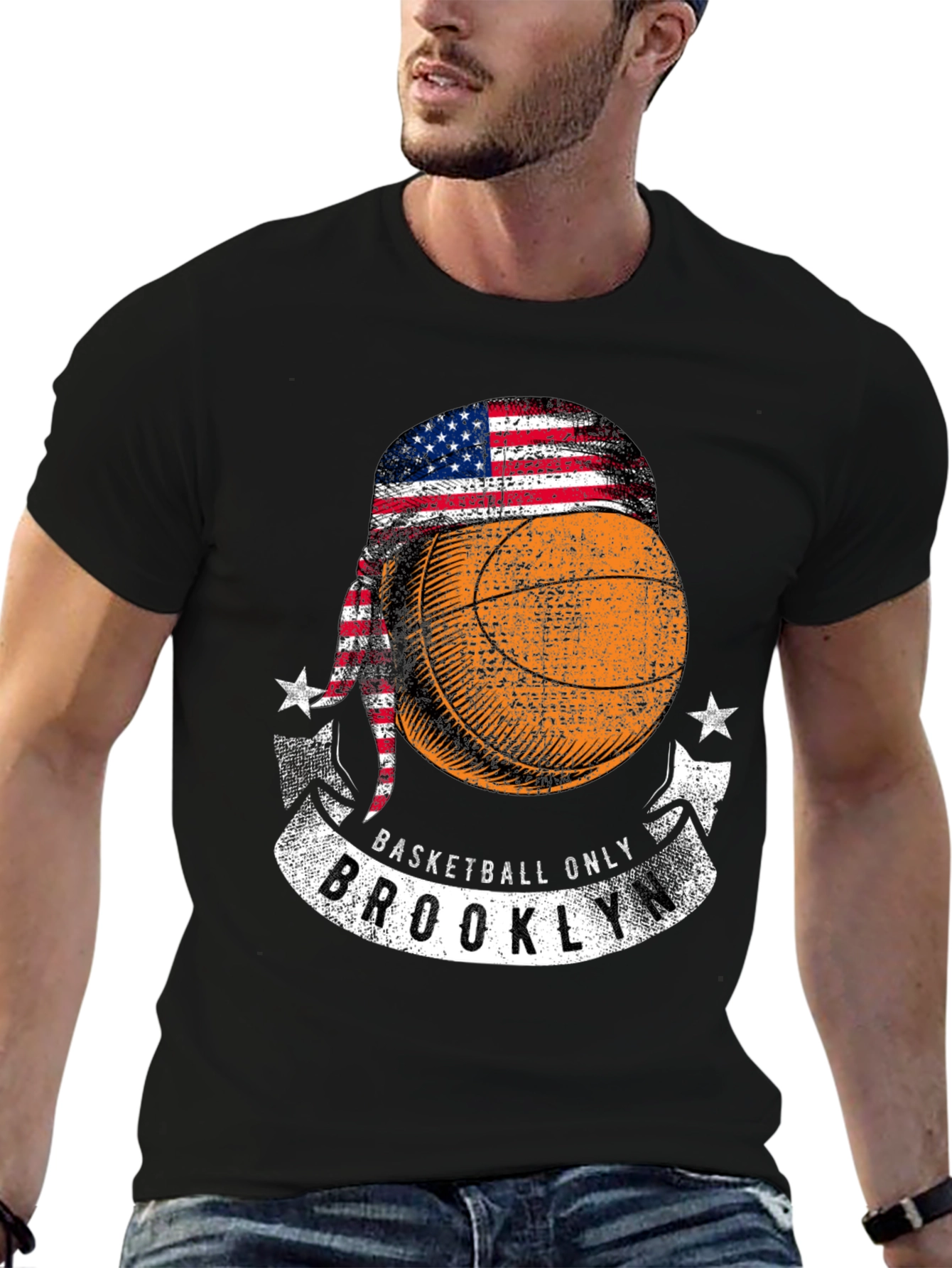Basketball Brooklyn Tee - USA Flag Headband Design