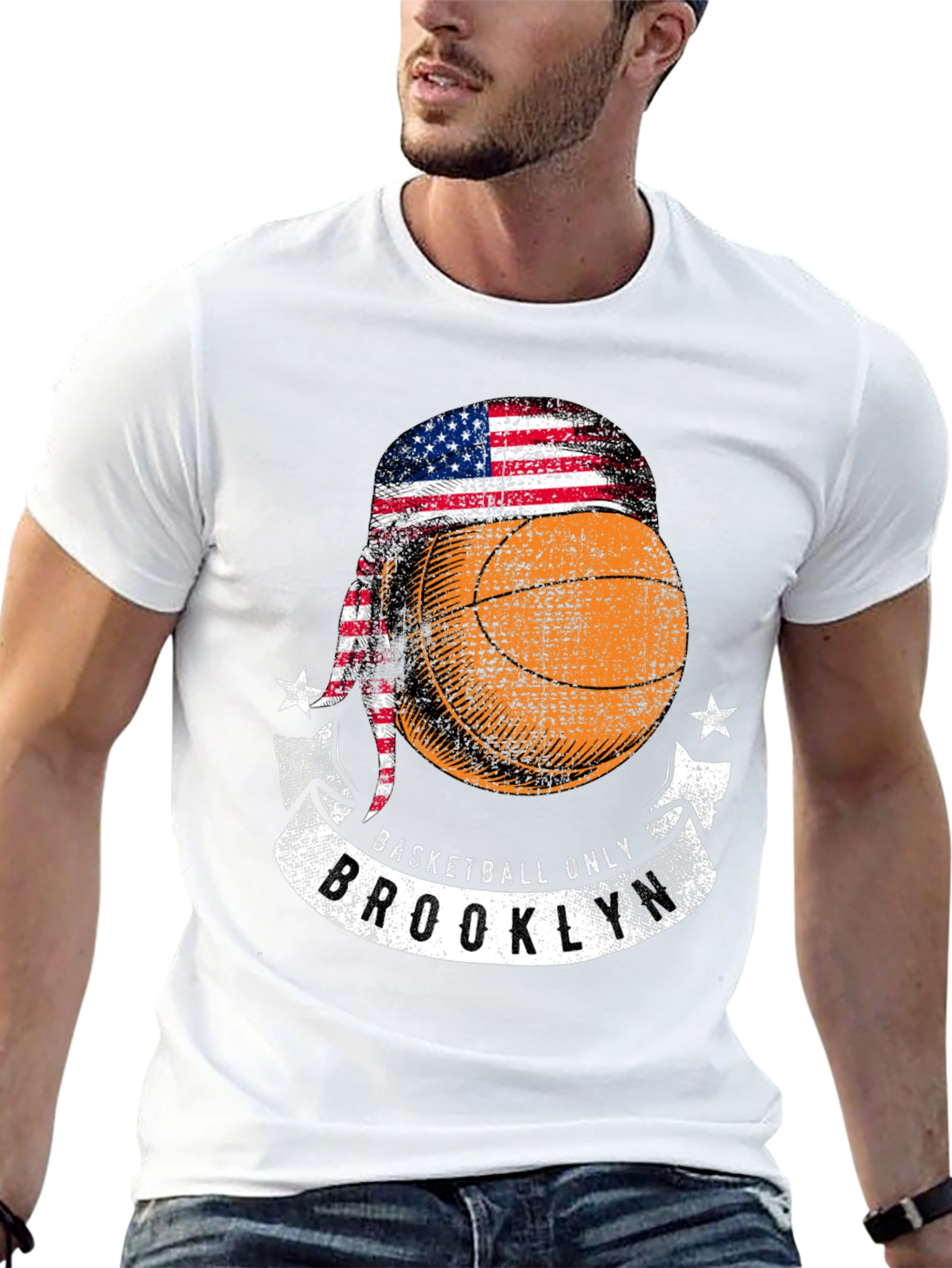 Basketball Brooklyn Tee - USA Flag Headband Design
