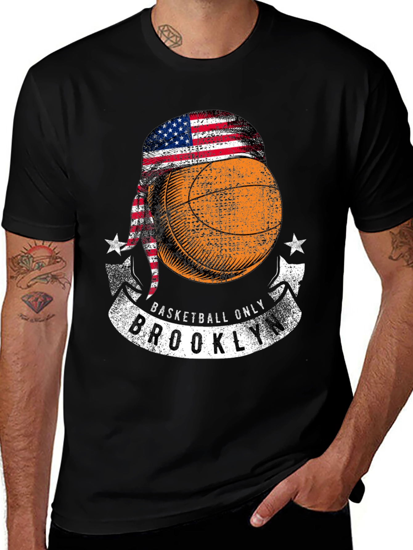 Basketball Brooklyn Tee - USA Flag Headband Design