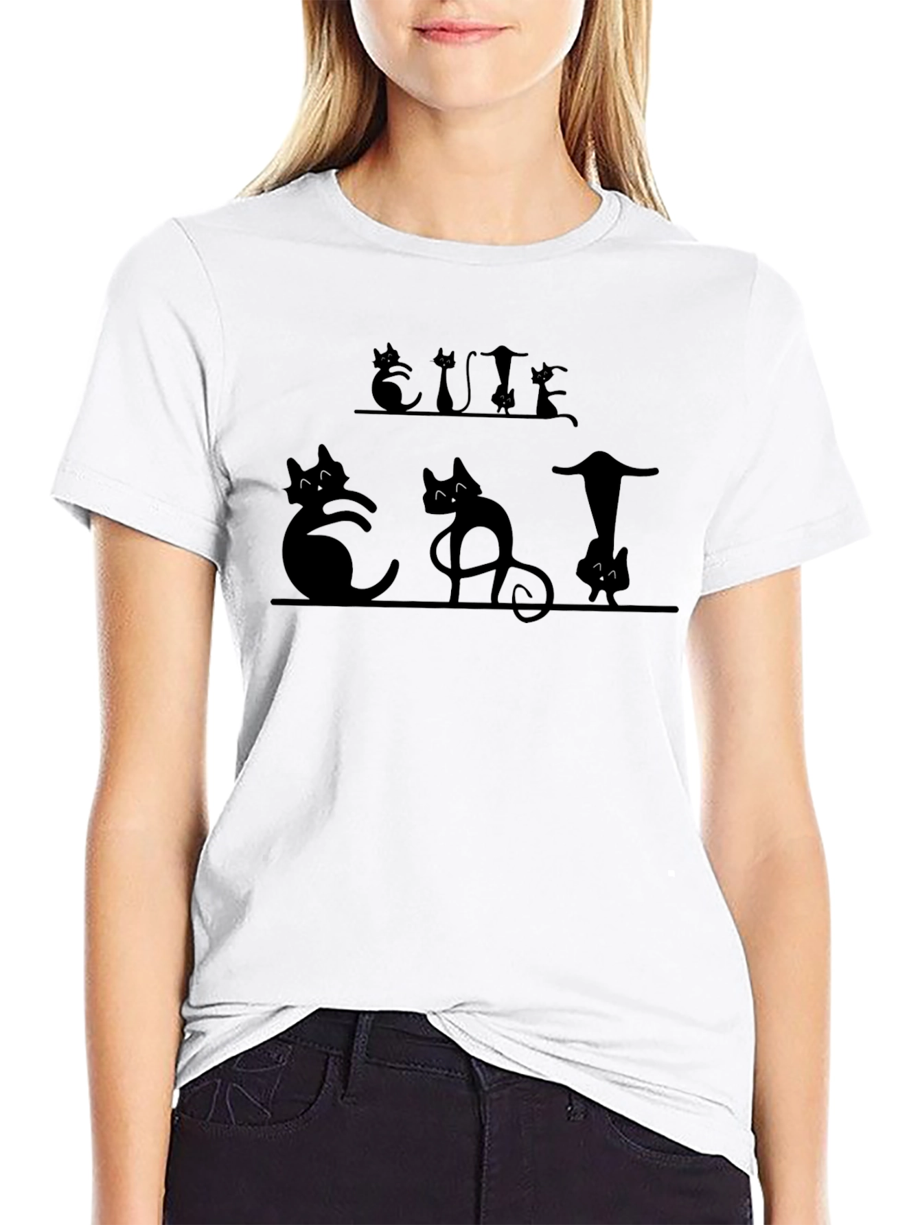 Cute Cats Black Graphic T-Shirt