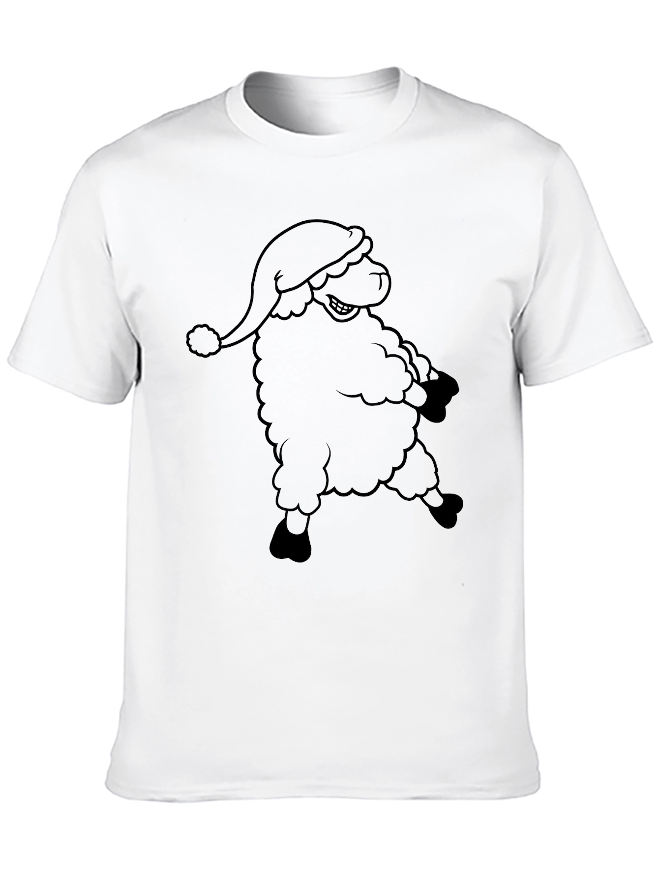 Novelty Santa Sheep Graphic Black T-Shirt