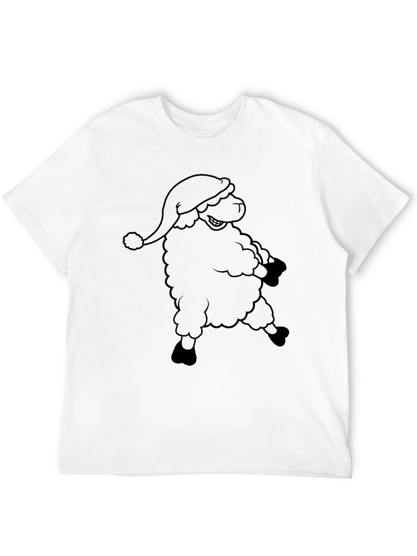 Novelty Santa Sheep Graphic Black T-Shirt