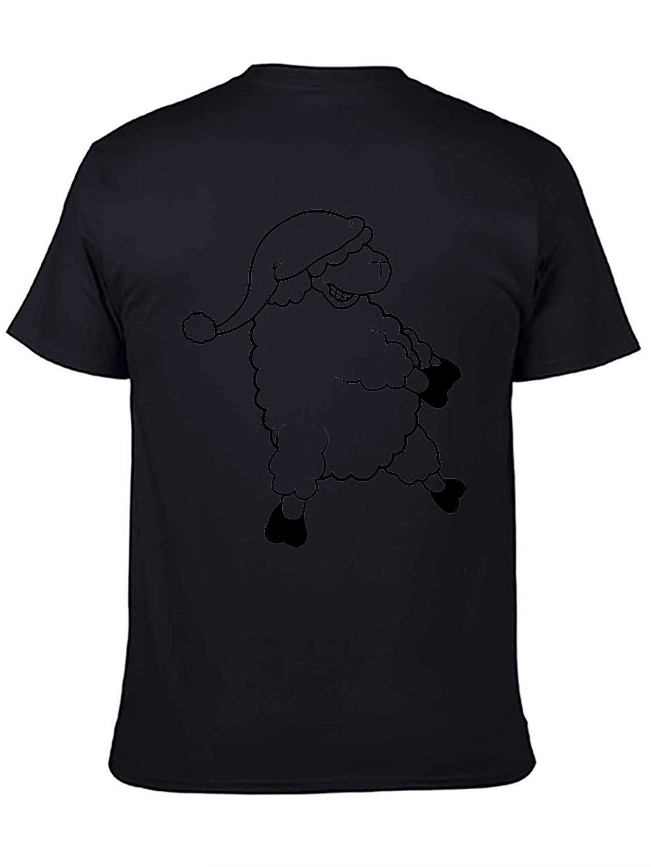Novelty Santa Sheep Graphic Black T-Shirt