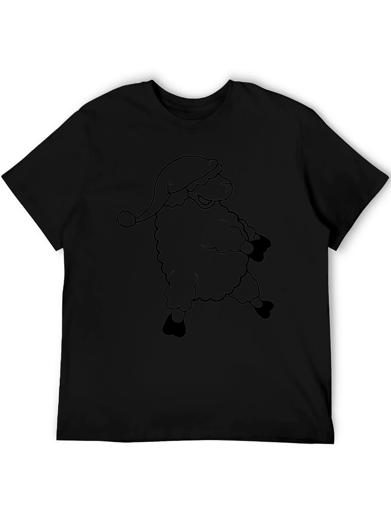 Novelty Santa Sheep Graphic Black T-Shirt