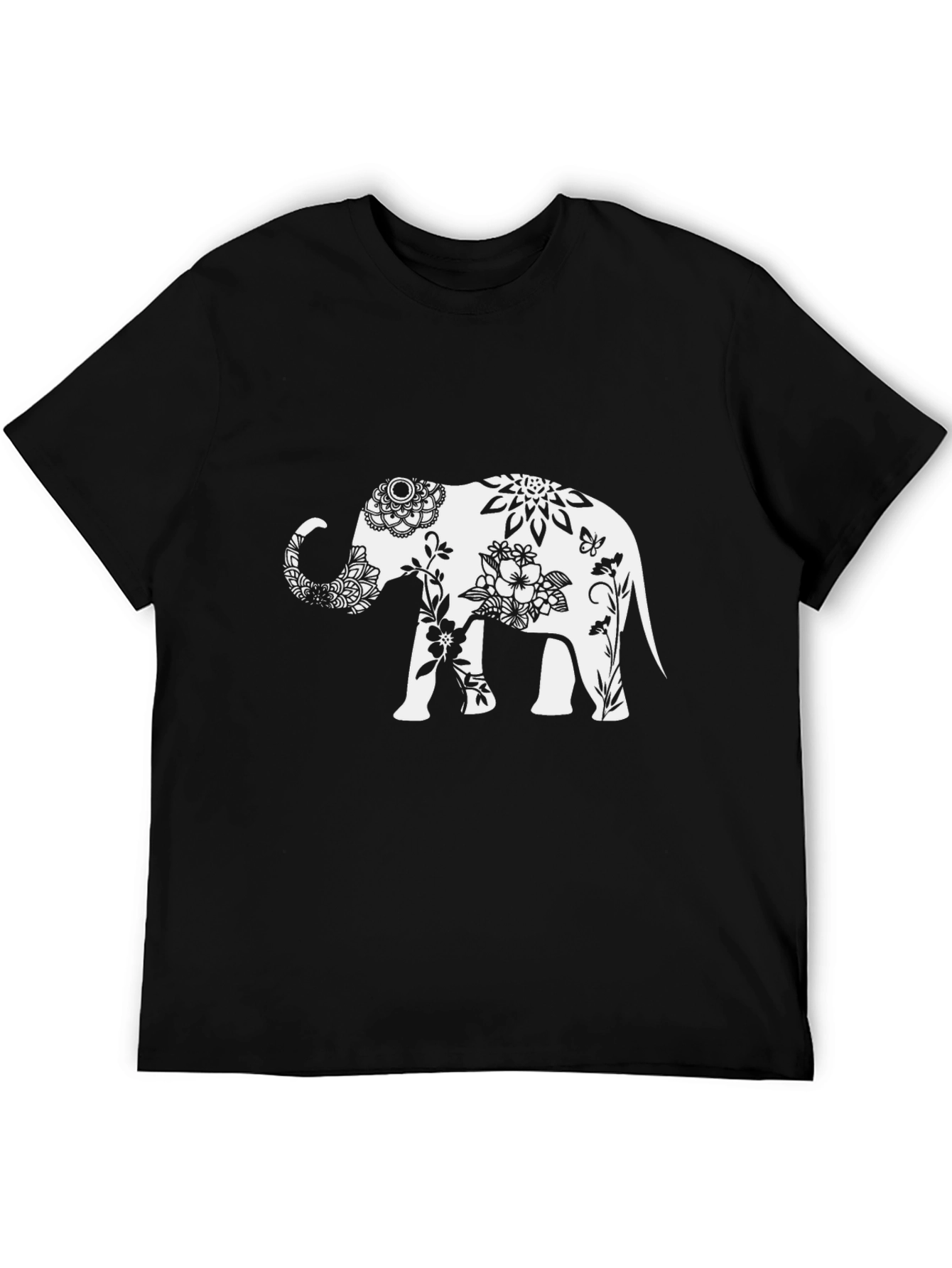 Elephant Floral Graphic Tee - Black Cotton Blend