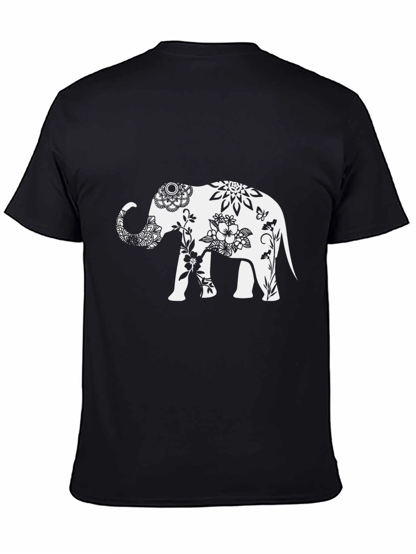Elephant Floral Graphic Tee - Black Cotton Blend