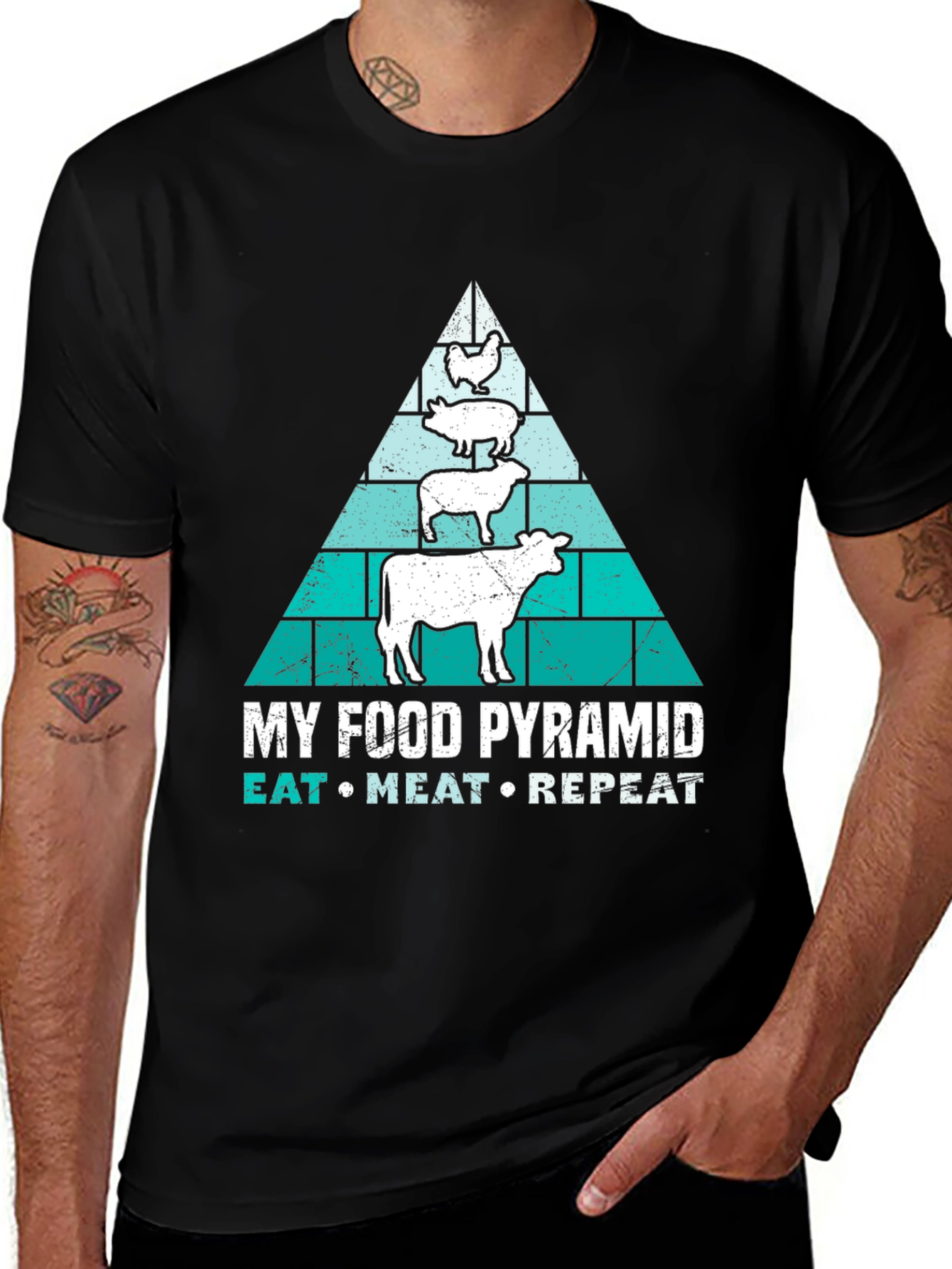 Meat Lovers Food Pyramid T-Shirt - Eat Meat Repeat