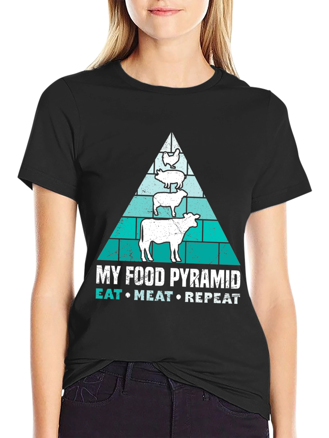Meat Lovers Food Pyramid T-Shirt - Eat Meat Repeat