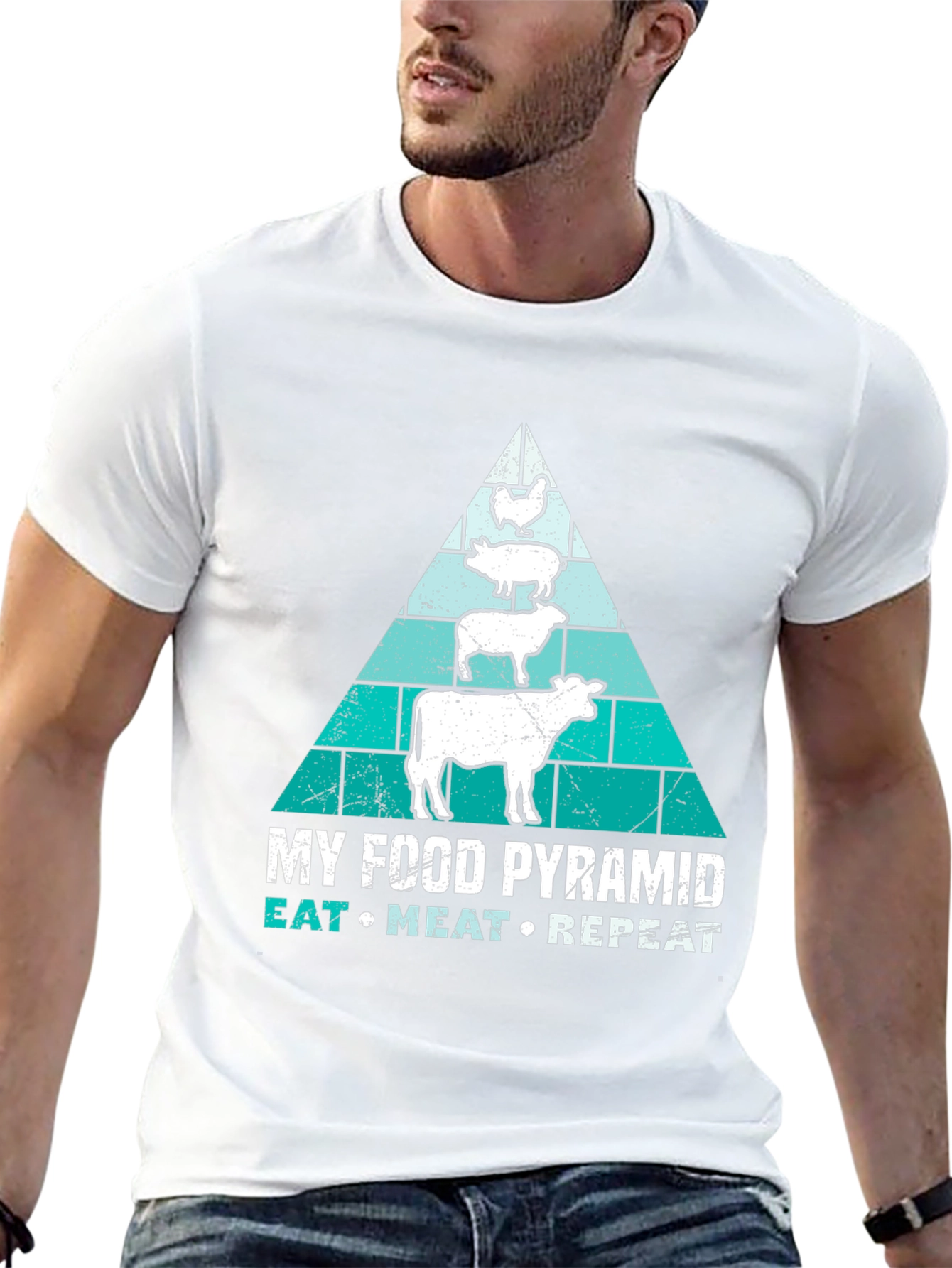 Meat Lovers Food Pyramid T-Shirt - Eat Meat Repeat