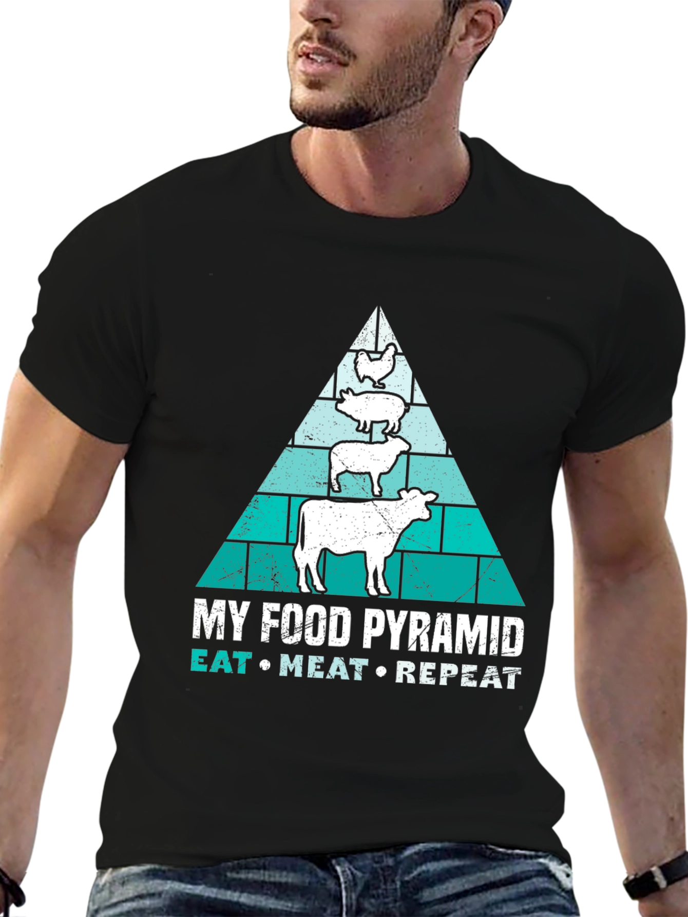 Meat Lovers Food Pyramid T-Shirt - Eat Meat Repeat