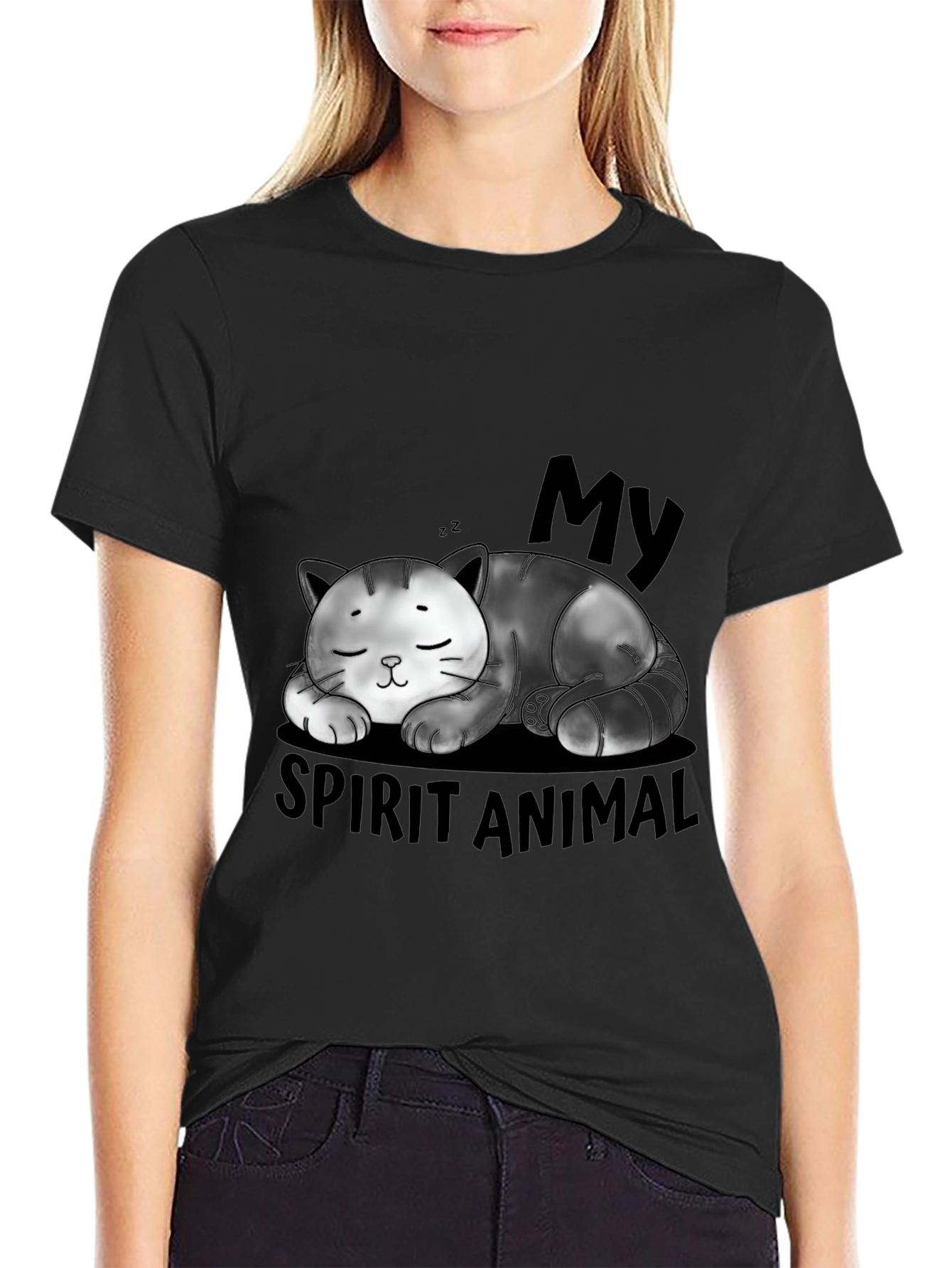 My Spirit Animal Cat Black Graphic T-Shirt