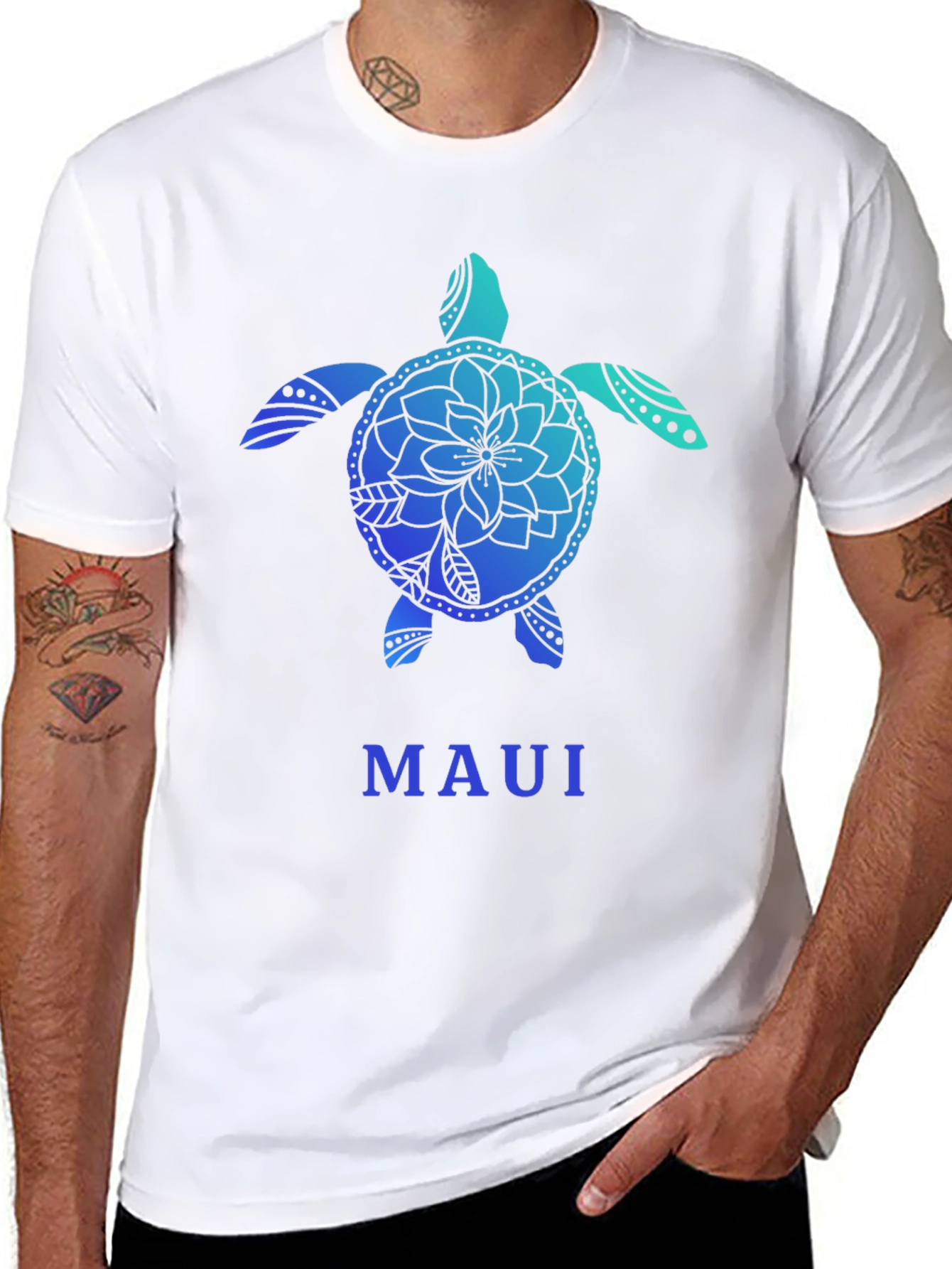 Maui Turtle Graphic Tee - Black Cotton T-Shirt