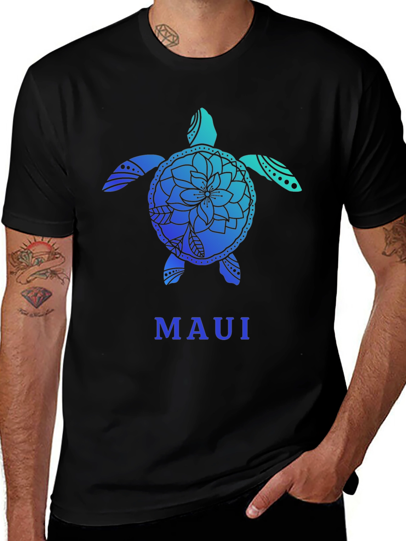 Maui Turtle Graphic Tee - Black Cotton T-Shirt