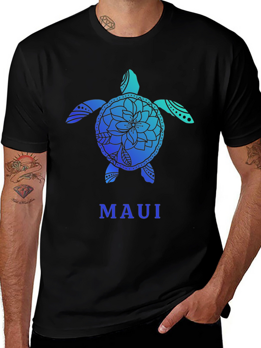 Maui Turtle Graphic Tee - Black Cotton T-Shirt