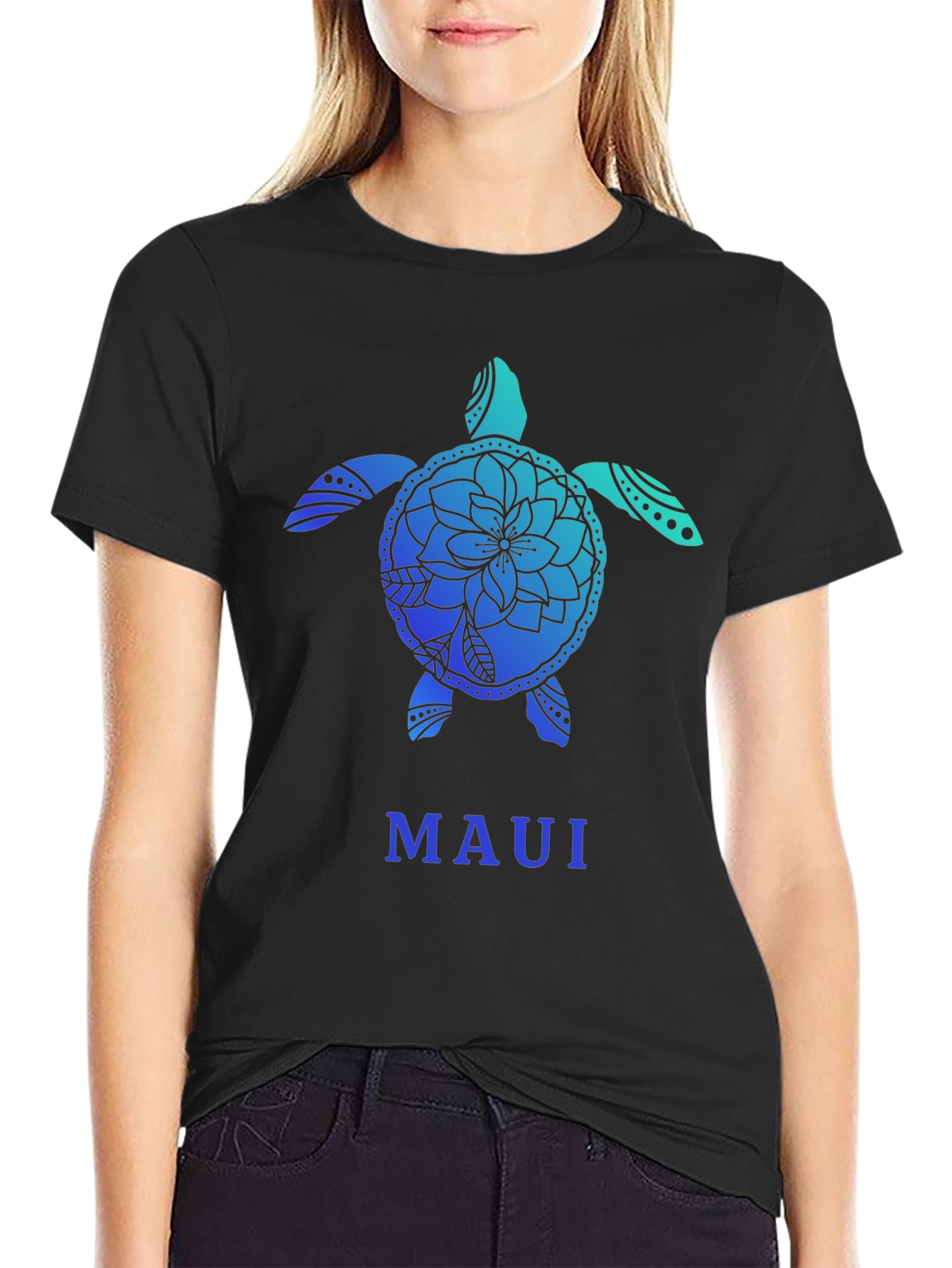 Maui Turtle Graphic Tee - Black Cotton T-Shirt