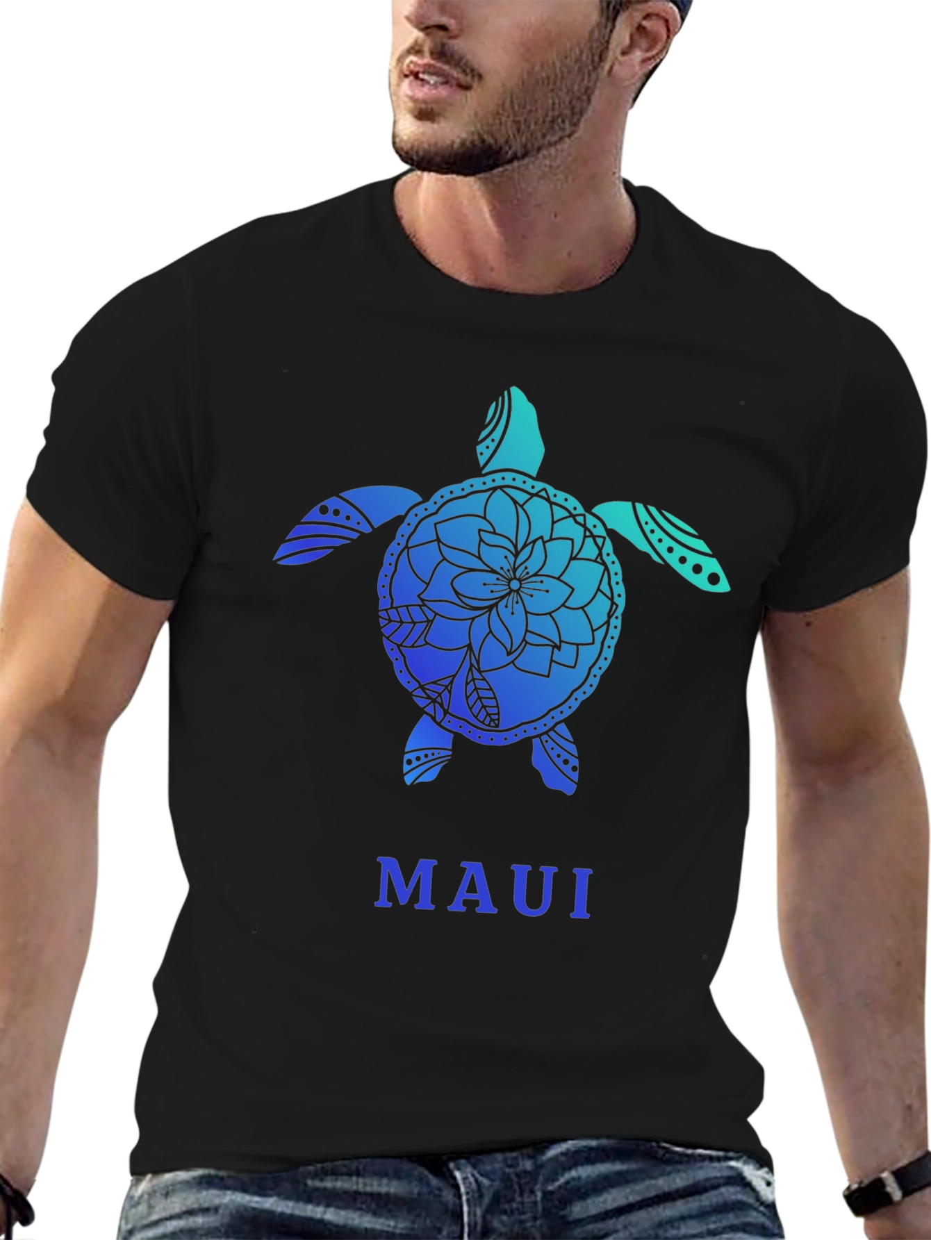 Maui Turtle Graphic Tee - Black Cotton T-Shirt