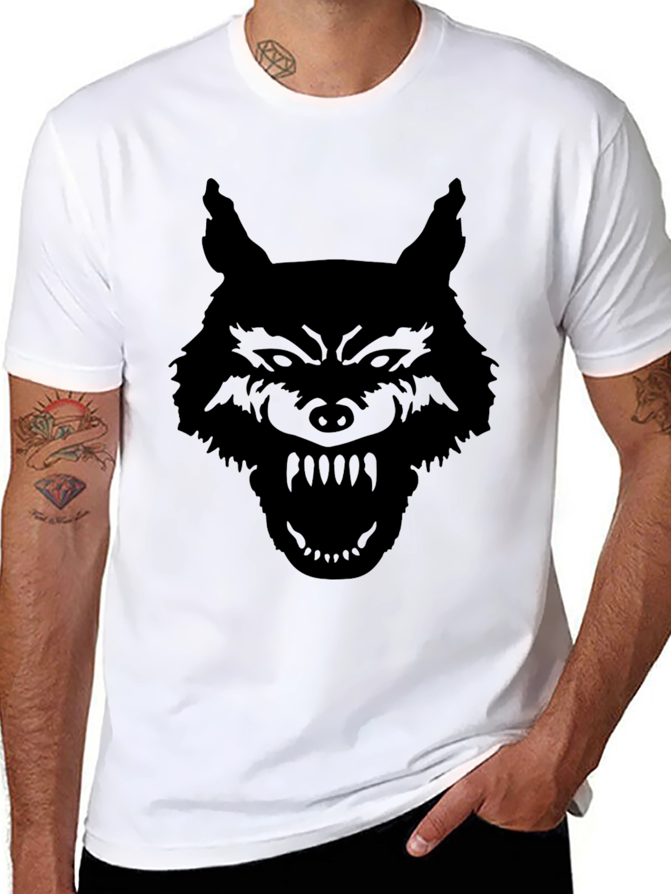 Mens Black Wolf Graphic T-Shirt