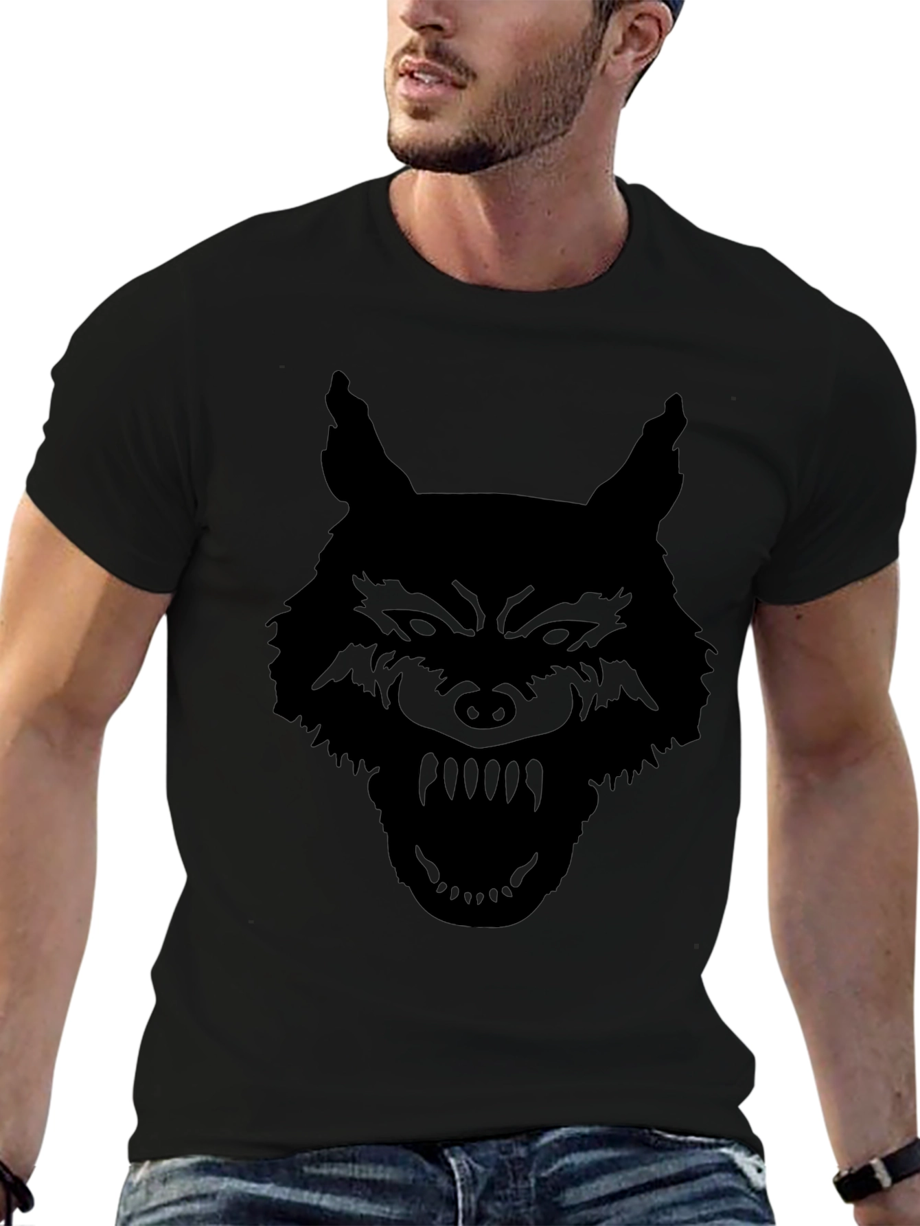 Mens Black Wolf Graphic T-Shirt