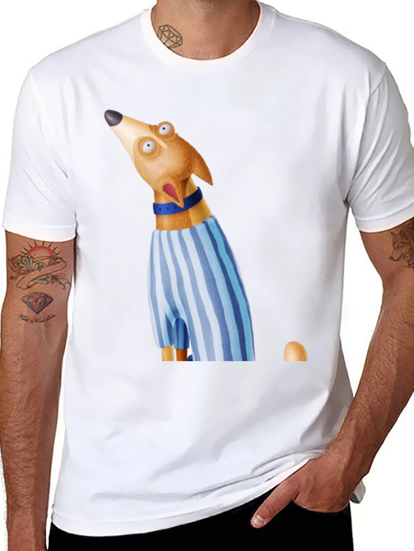 Dog Cartoon Graphic Print Crew Neck T-Shirt