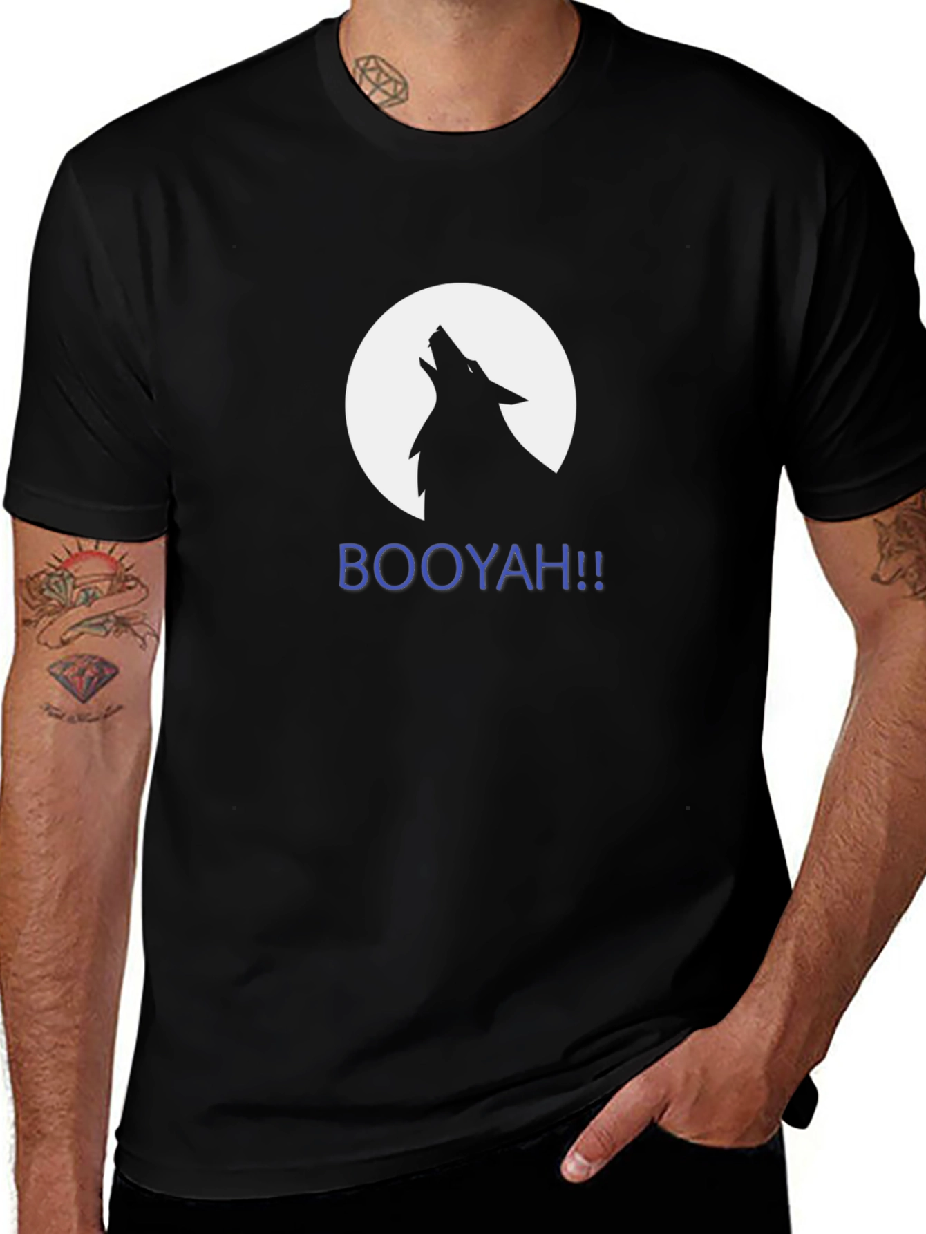 Wolf Howling at Moon - Mens Black Graphic Tee