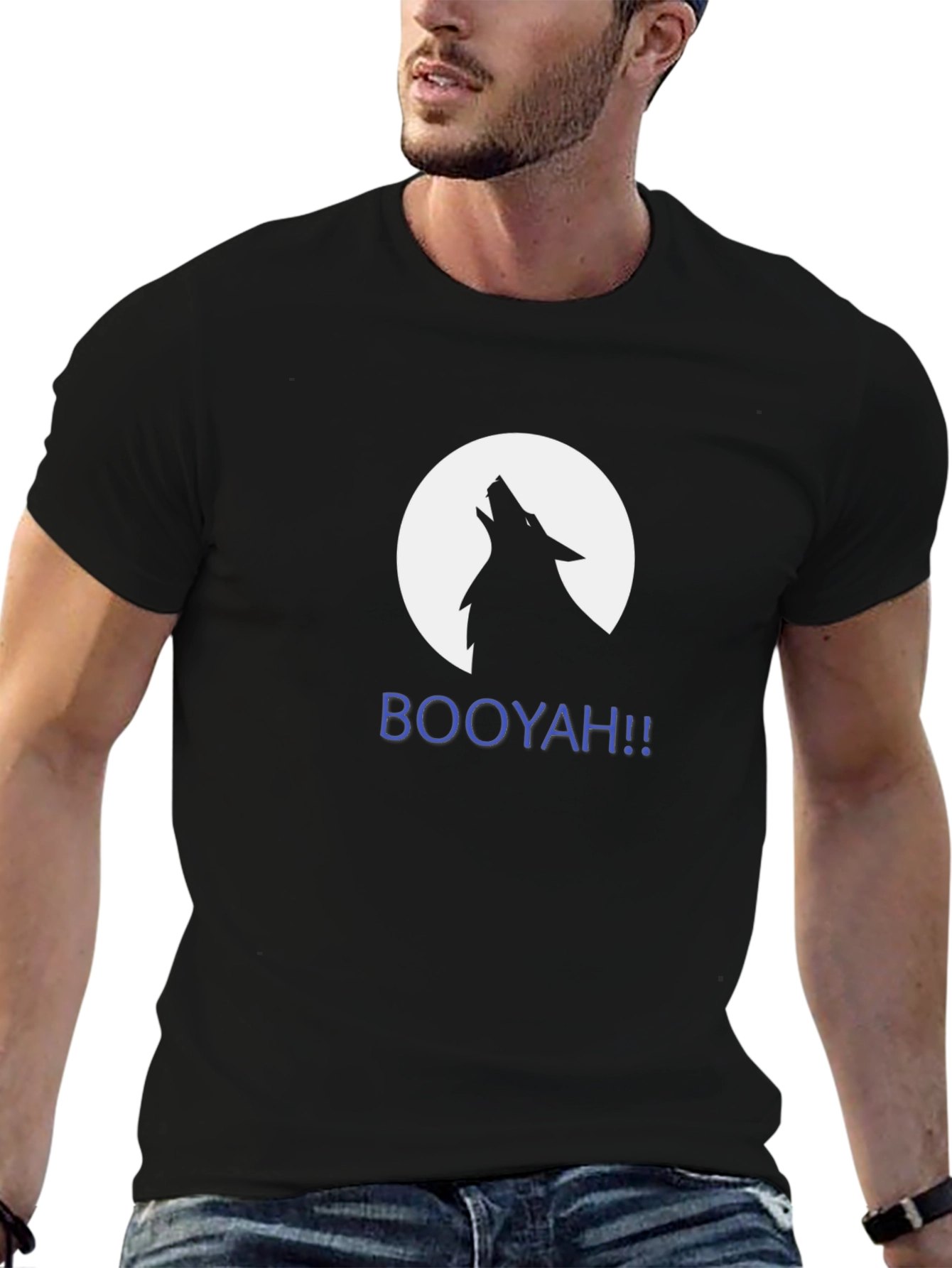 Wolf Howling at Moon - Mens Black Graphic Tee