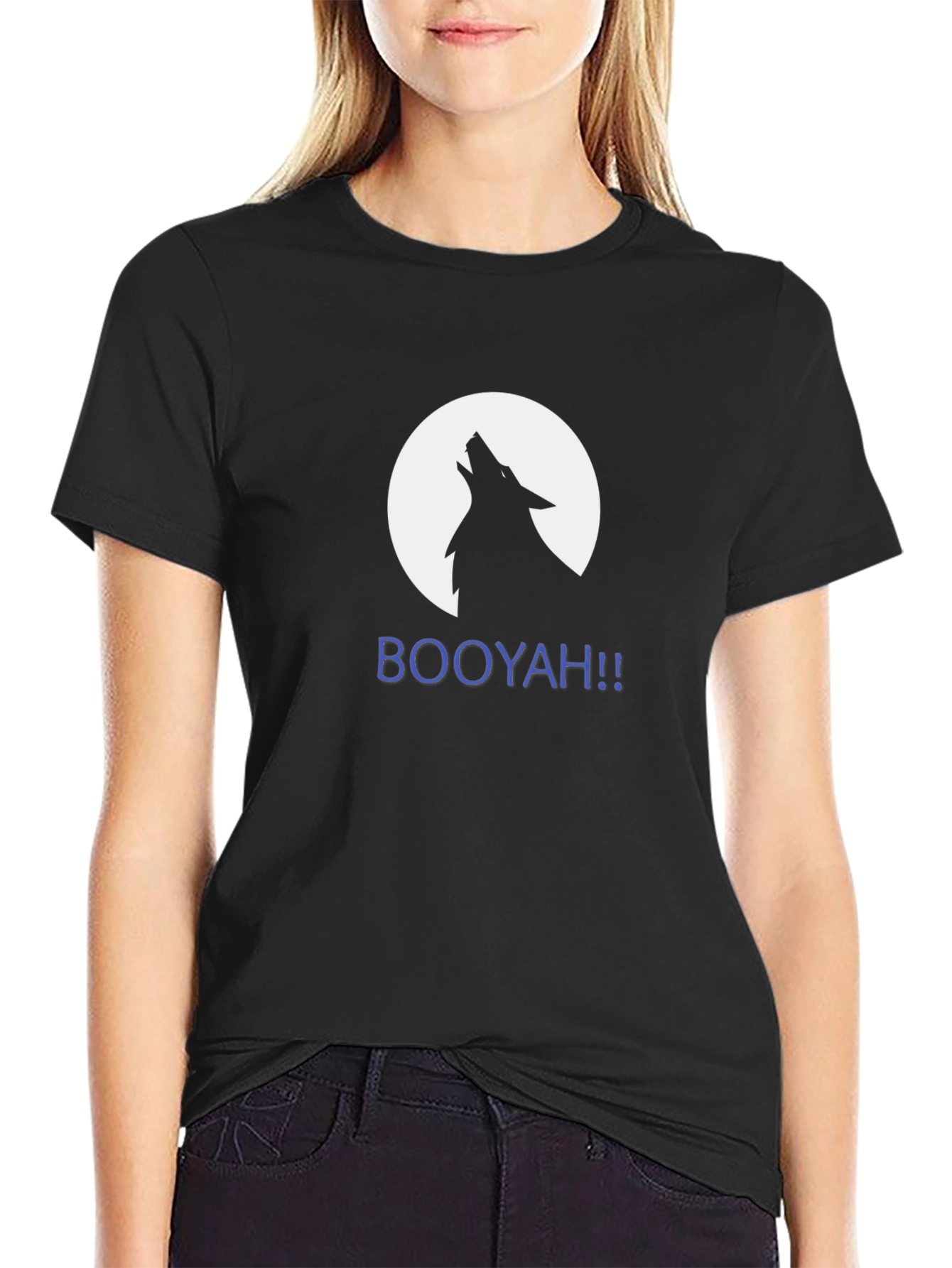 Wolf Howling at Moon - Mens Black Graphic Tee