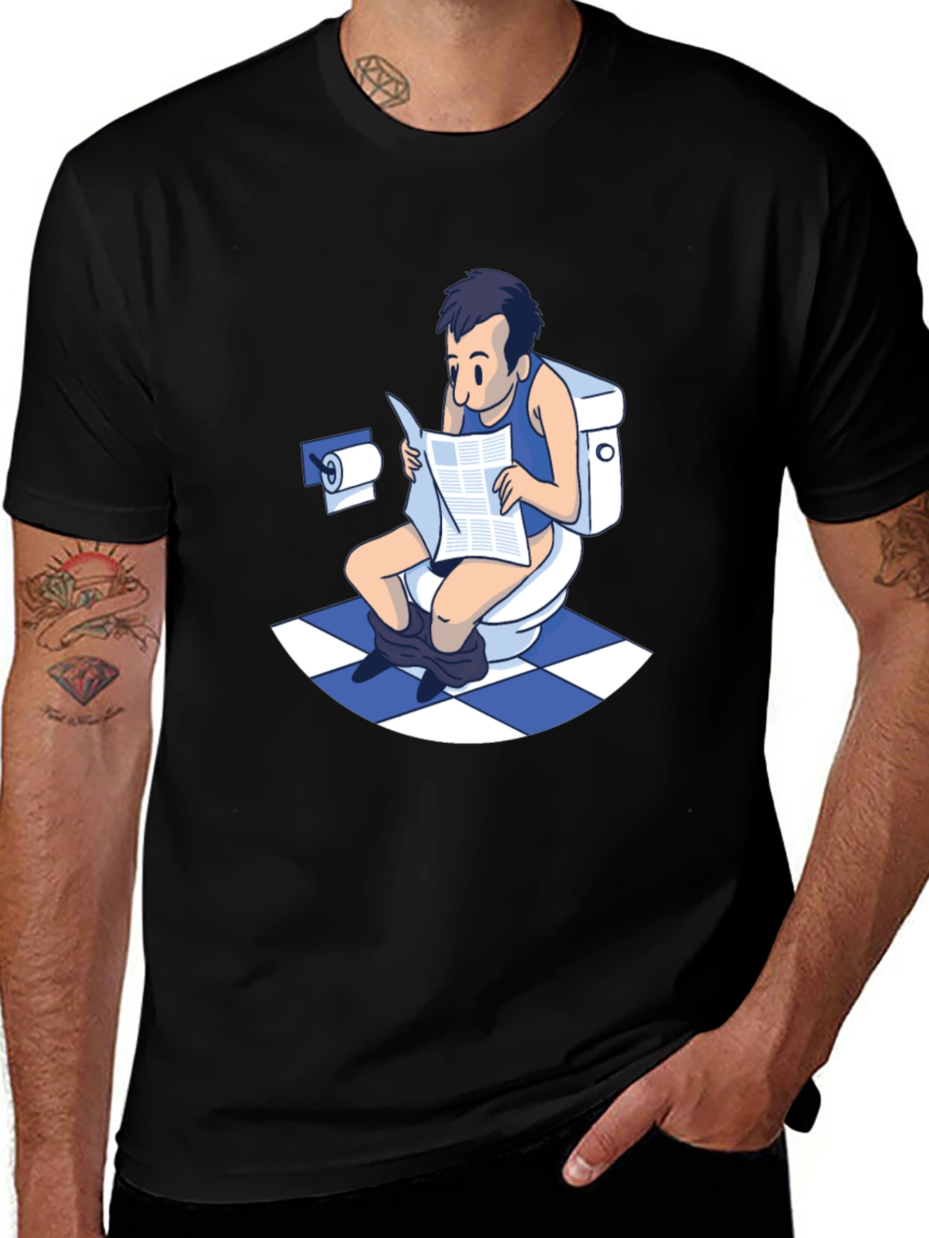 Toilet Humor T-Shirt - Man Reading Newspaper