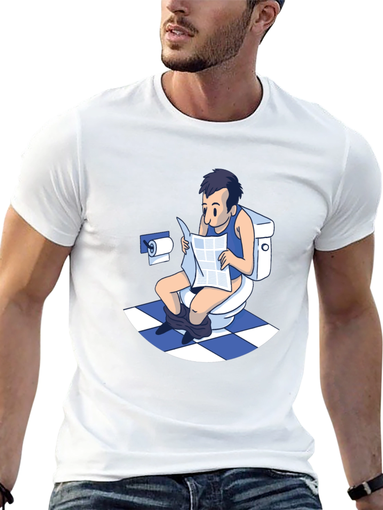 Toilet Humor T-Shirt - Man Reading Newspaper