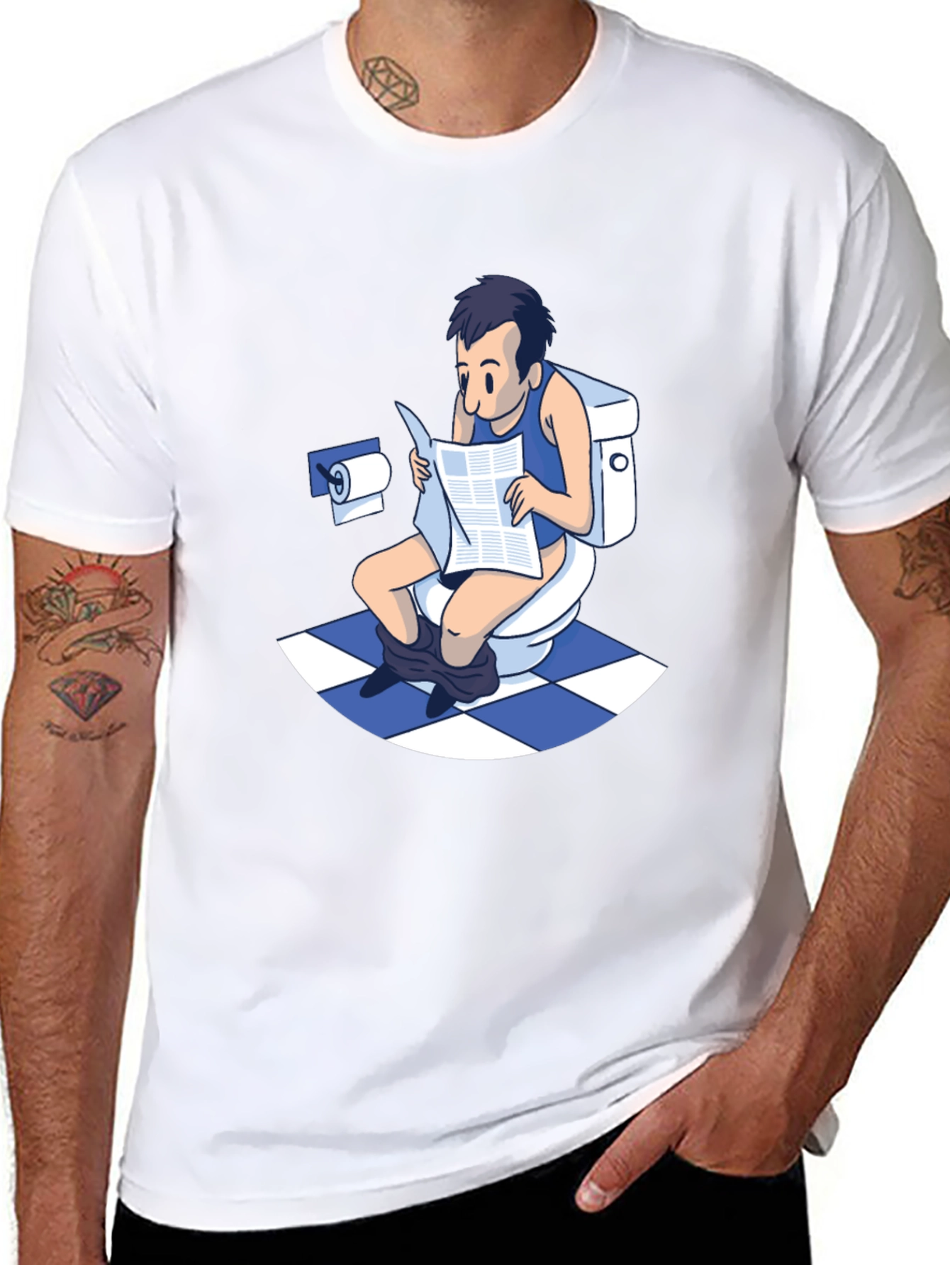 Toilet Humor T-Shirt - Man Reading Newspaper