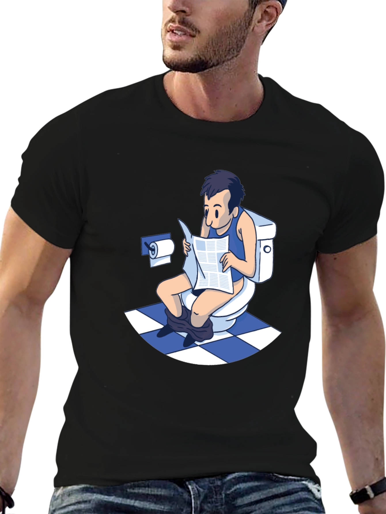 Toilet Humor T-Shirt - Man Reading Newspaper