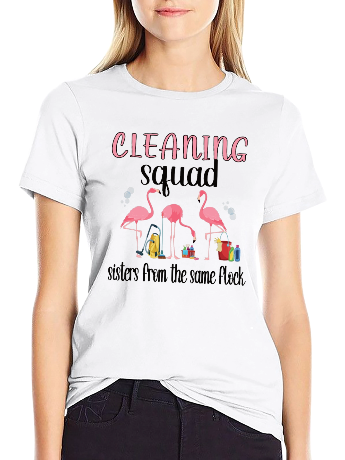 Cleaning Squad Flamingo Graphic T-Shirt