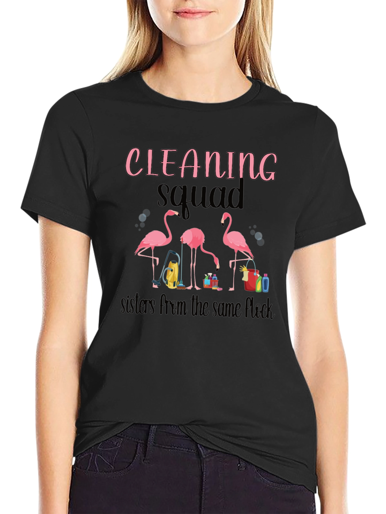 Cleaning Squad Flamingo Graphic T-Shirt