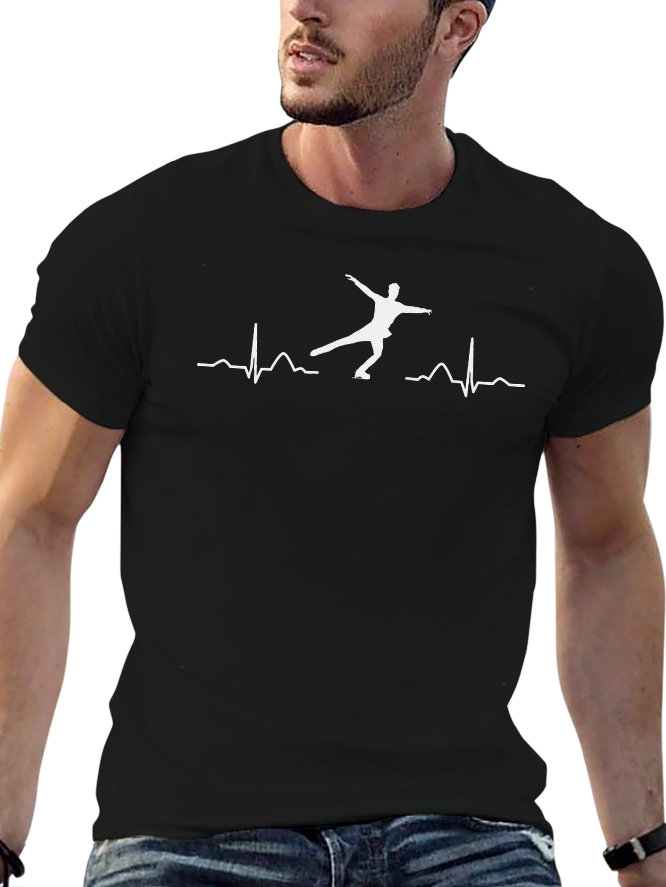Ice Skating Heartbeat T-Shirt - Black Graphic Tee