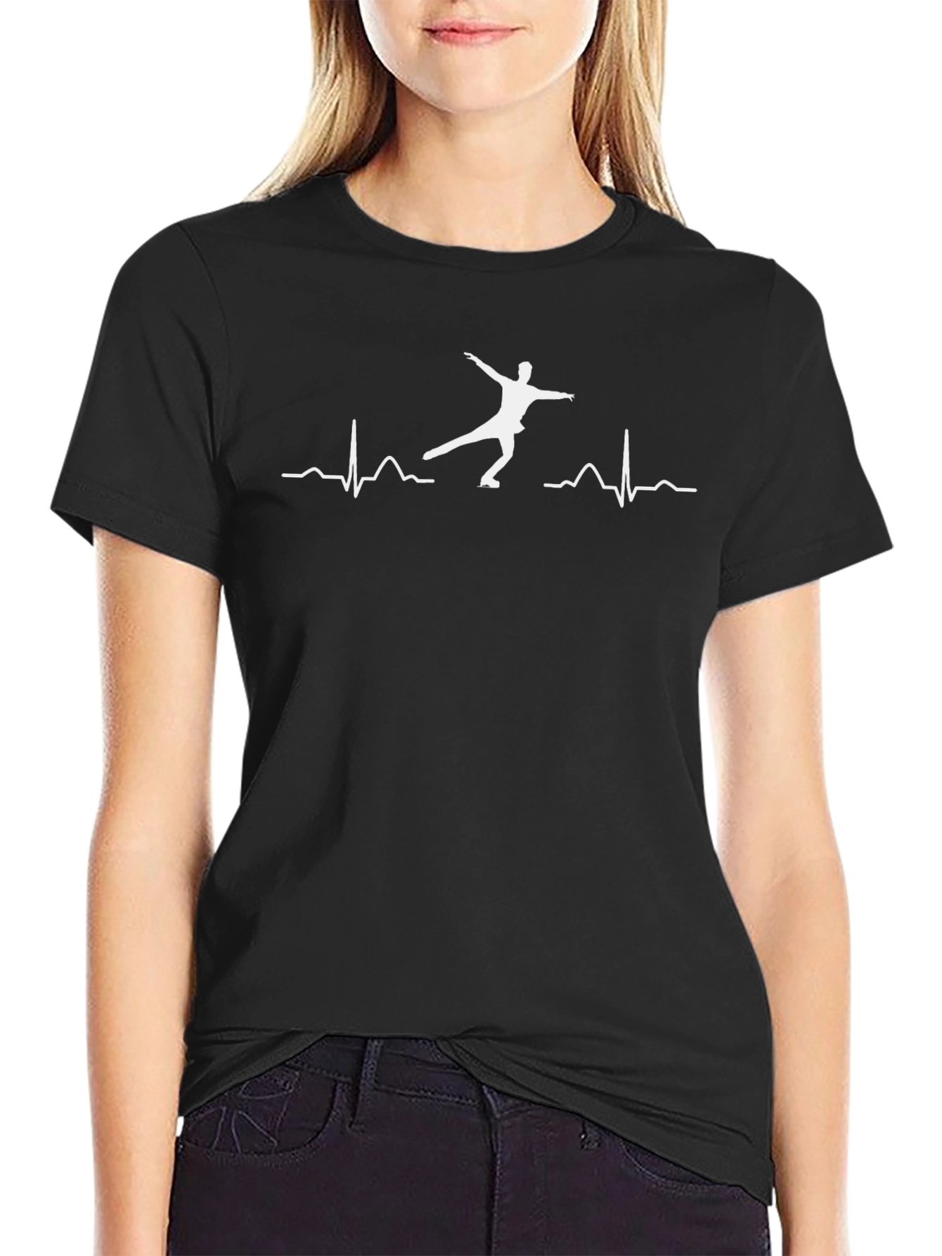 Ice Skating Heartbeat T-Shirt - Black Graphic Tee